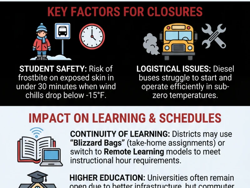 Infografica: School Closings Tomorrow: Extreme Cold Forces Tuesday Cancellations