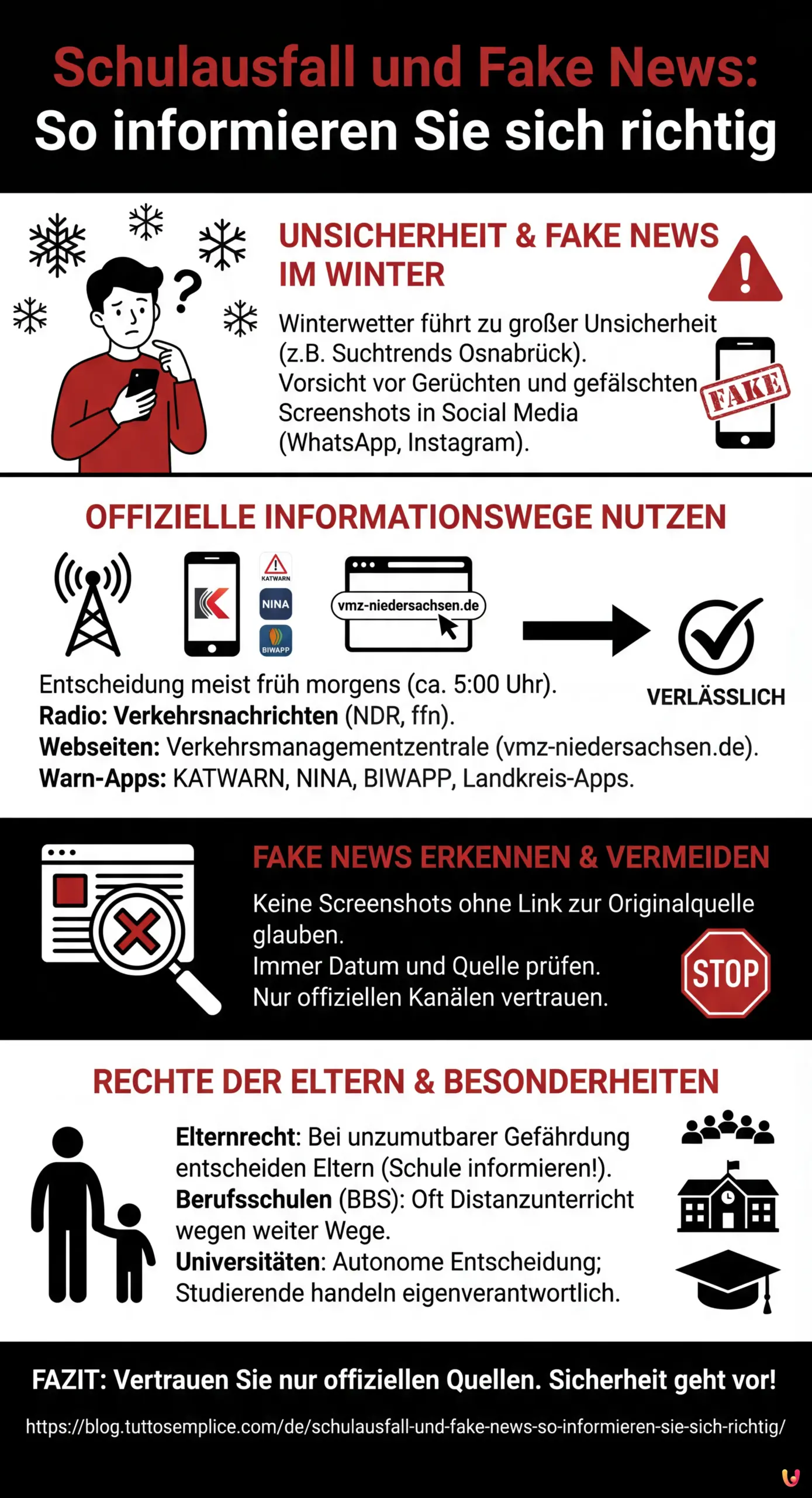 Schulausfall und Fake News: So informieren Sie sich richtig - Zusammenfassende Infografik