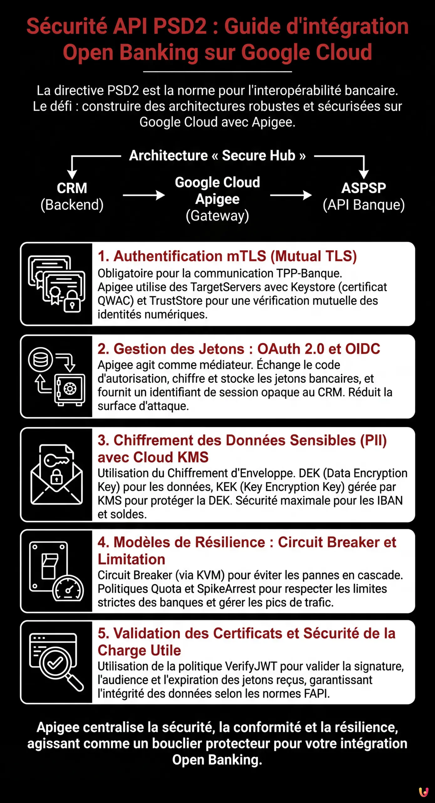 S&eacute;curit&eacute; API PSD2 : Guide d'int&eacute;gration Open Banking sur Google Cloud - Infographie r&eacute;sumant