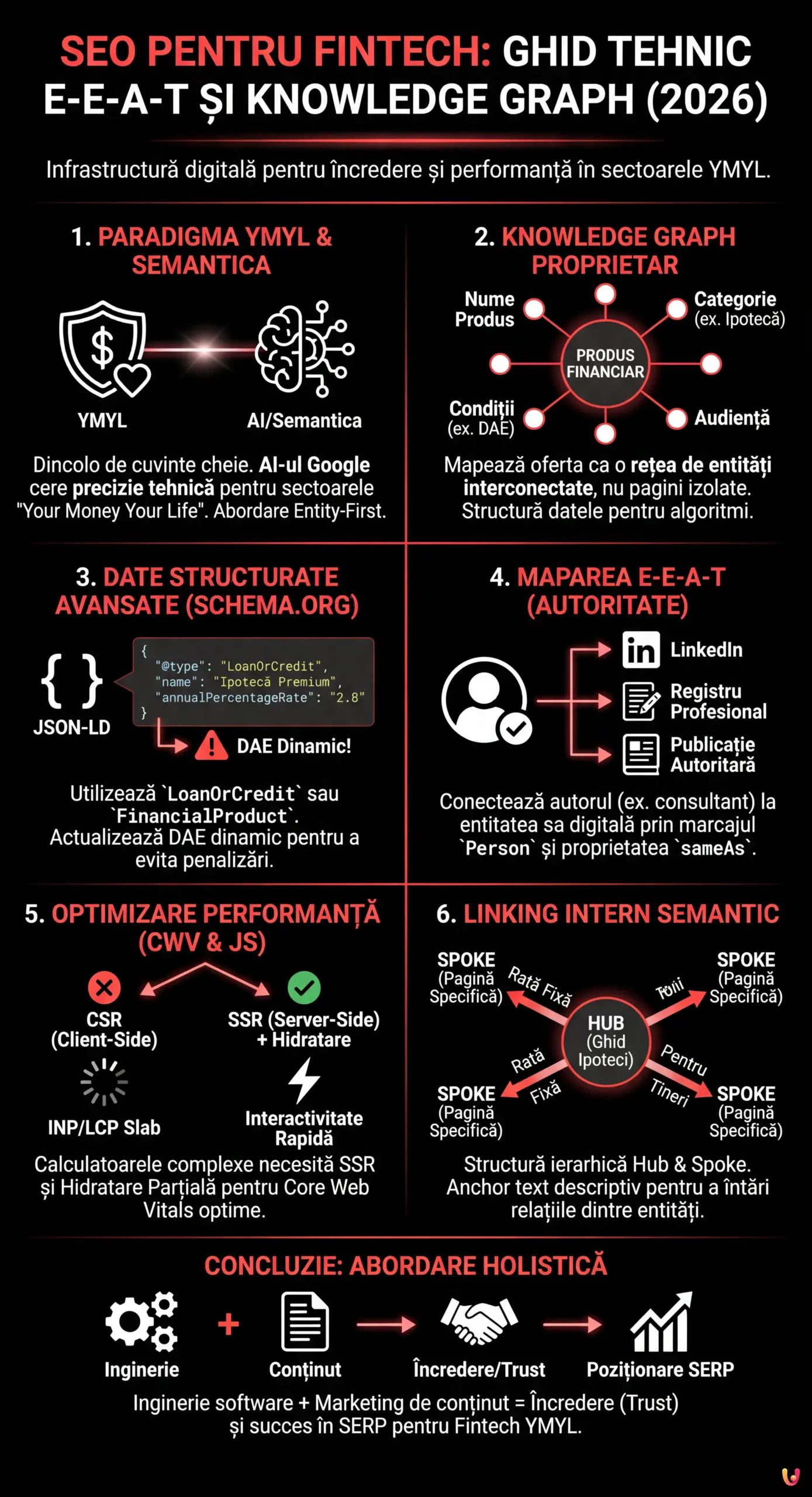 SEO pentru Fintech: Ghid Tehnic E-E-A-T și Knowledge Graph (2026) - Infografic rezumativ