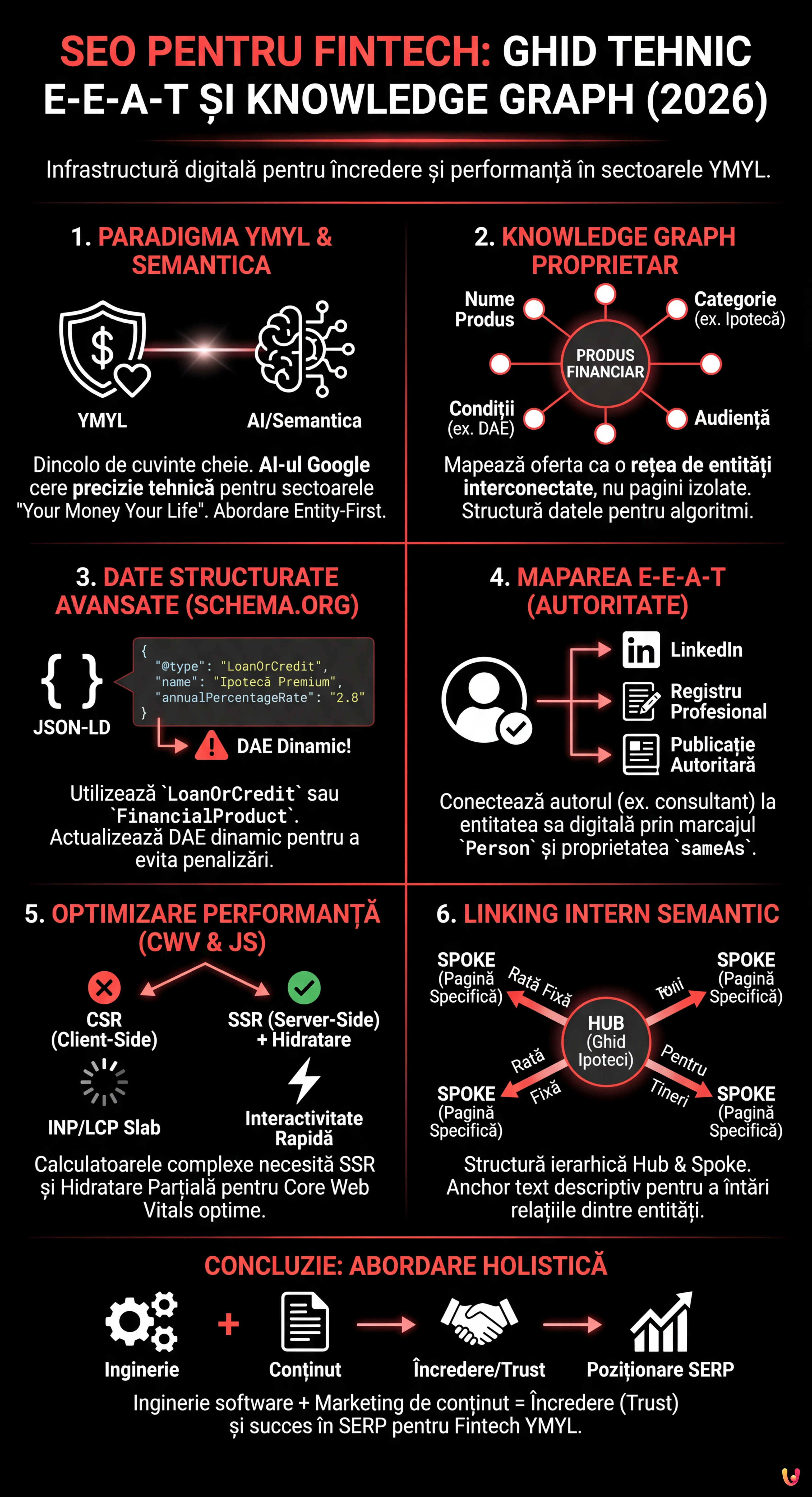 SEO pentru Fintech: Ghid Tehnic E-E-A-T și Knowledge Graph (2026) - Infografic rezumativ