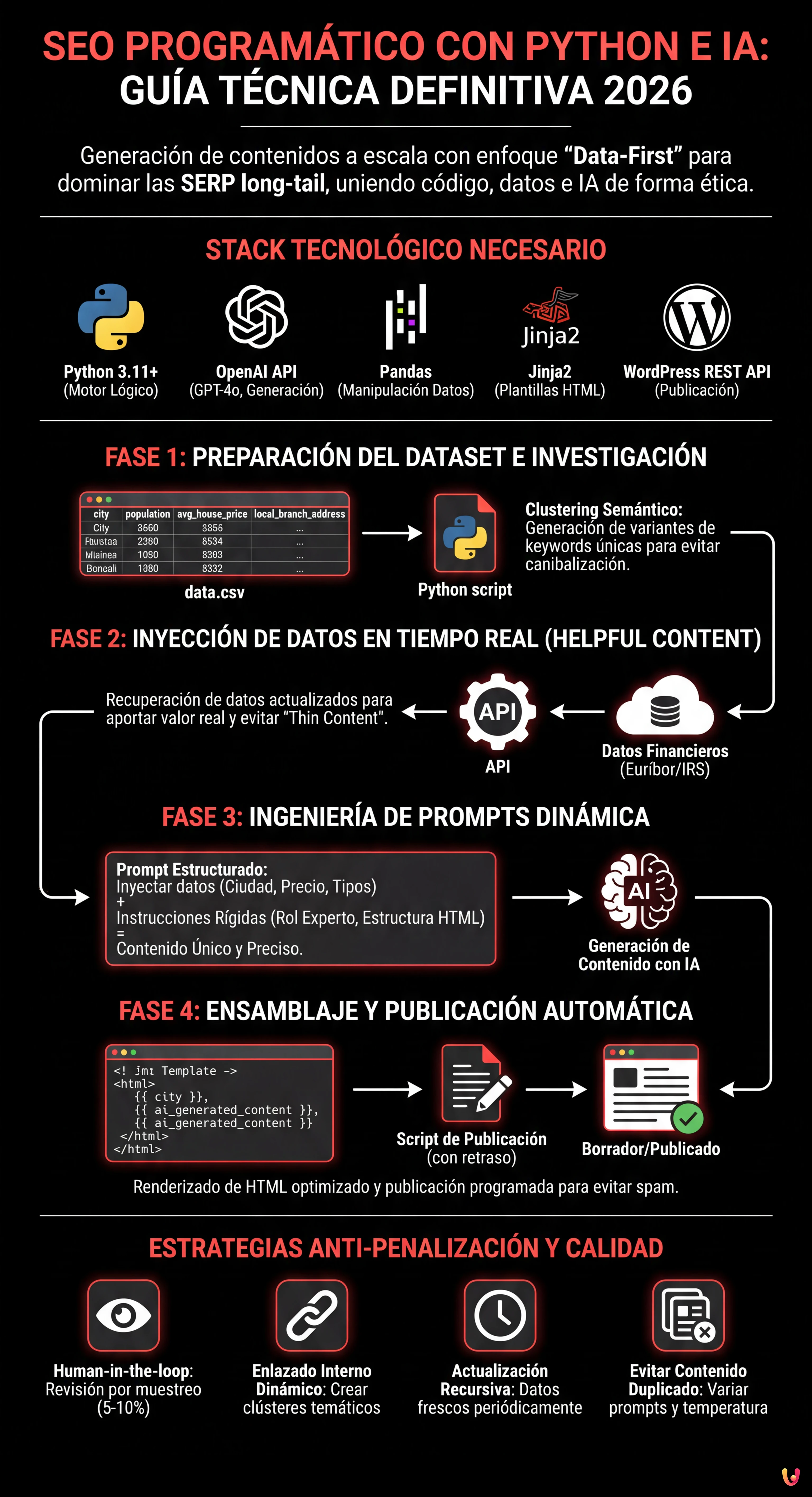 SEO Program&aacute;tico con Python e IA: Gu&iacute;a T&eacute;cnica Definitiva 2026 - Infograf&iacute;a resumen