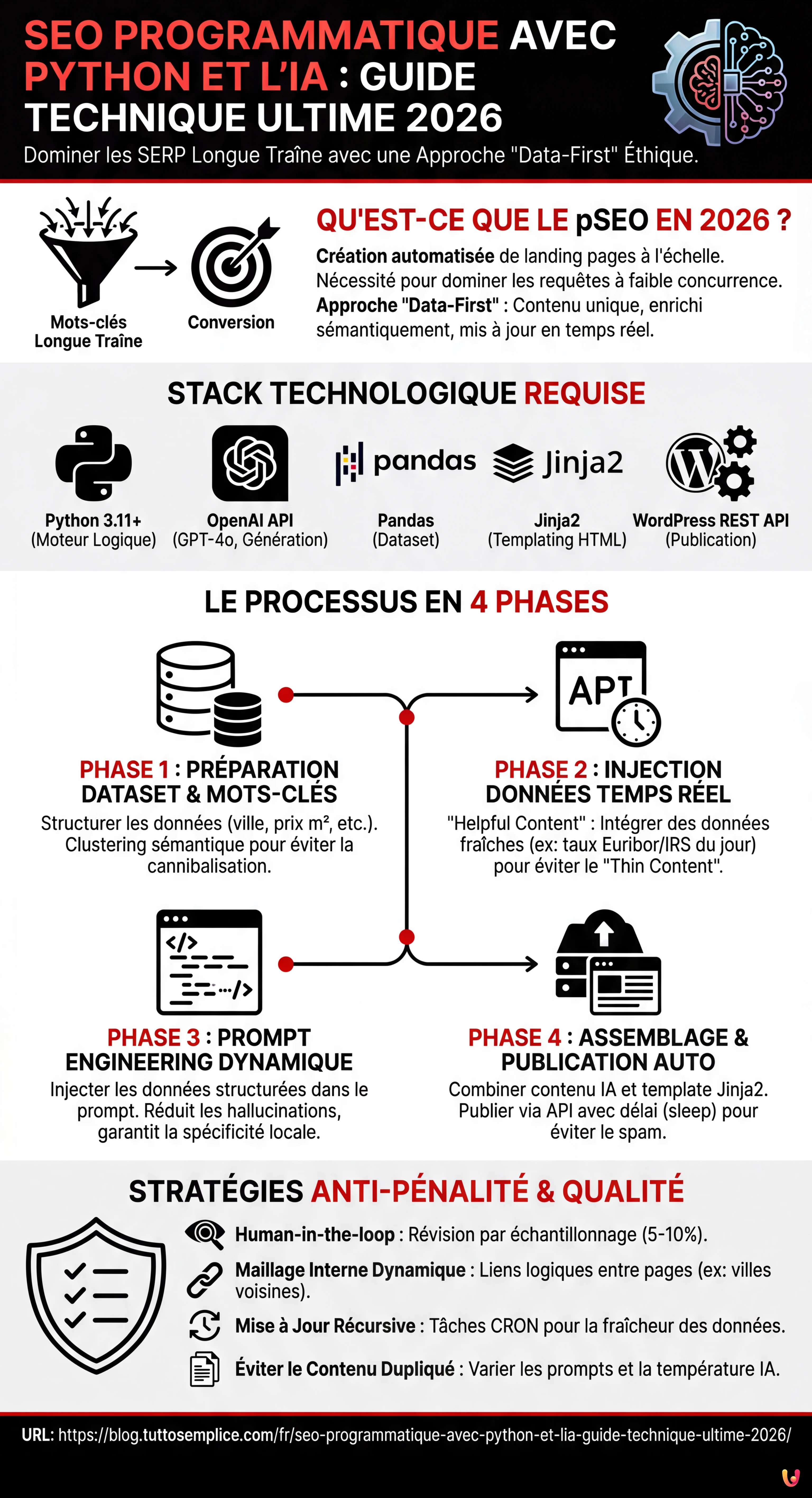 SEO Programmatique avec Python et l'IA : Guide Technique Ultime 2026 - Infographie r&eacute;sumant