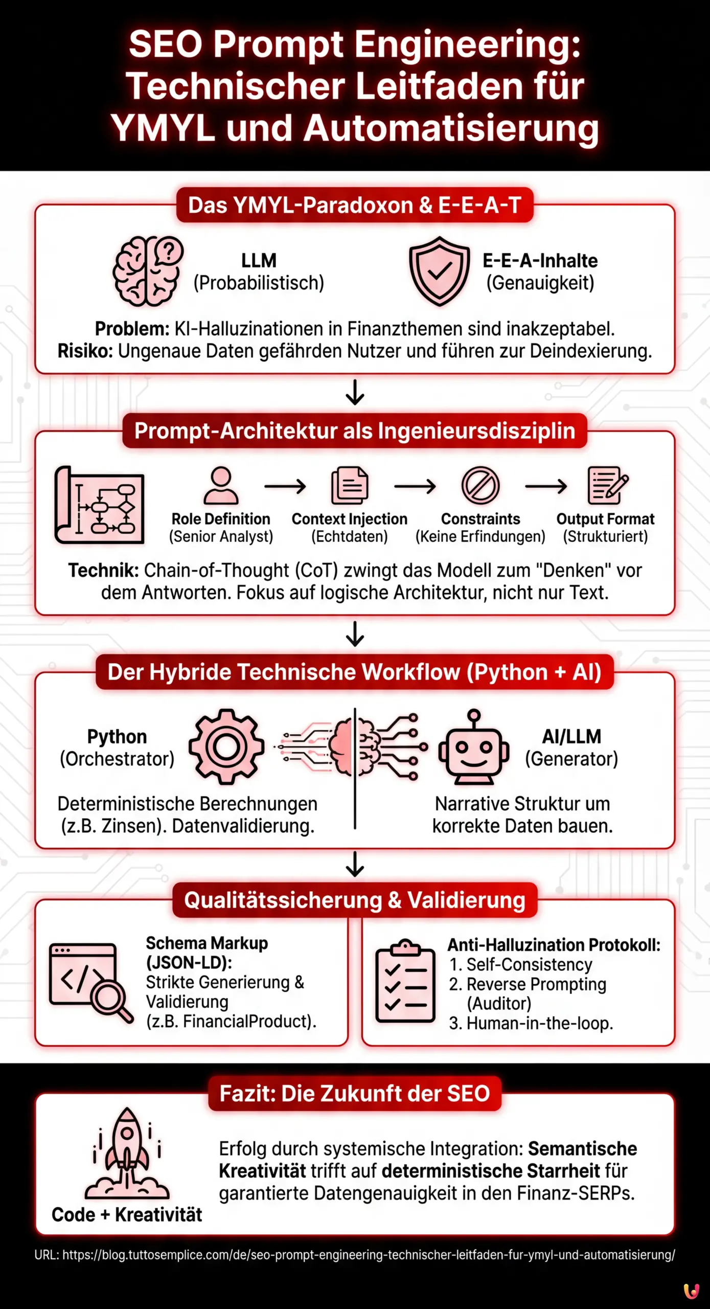 SEO Prompt Engineering: Technischer Leitfaden f&uuml;r YMYL und Automatisierung - Zusammenfassende Infografik