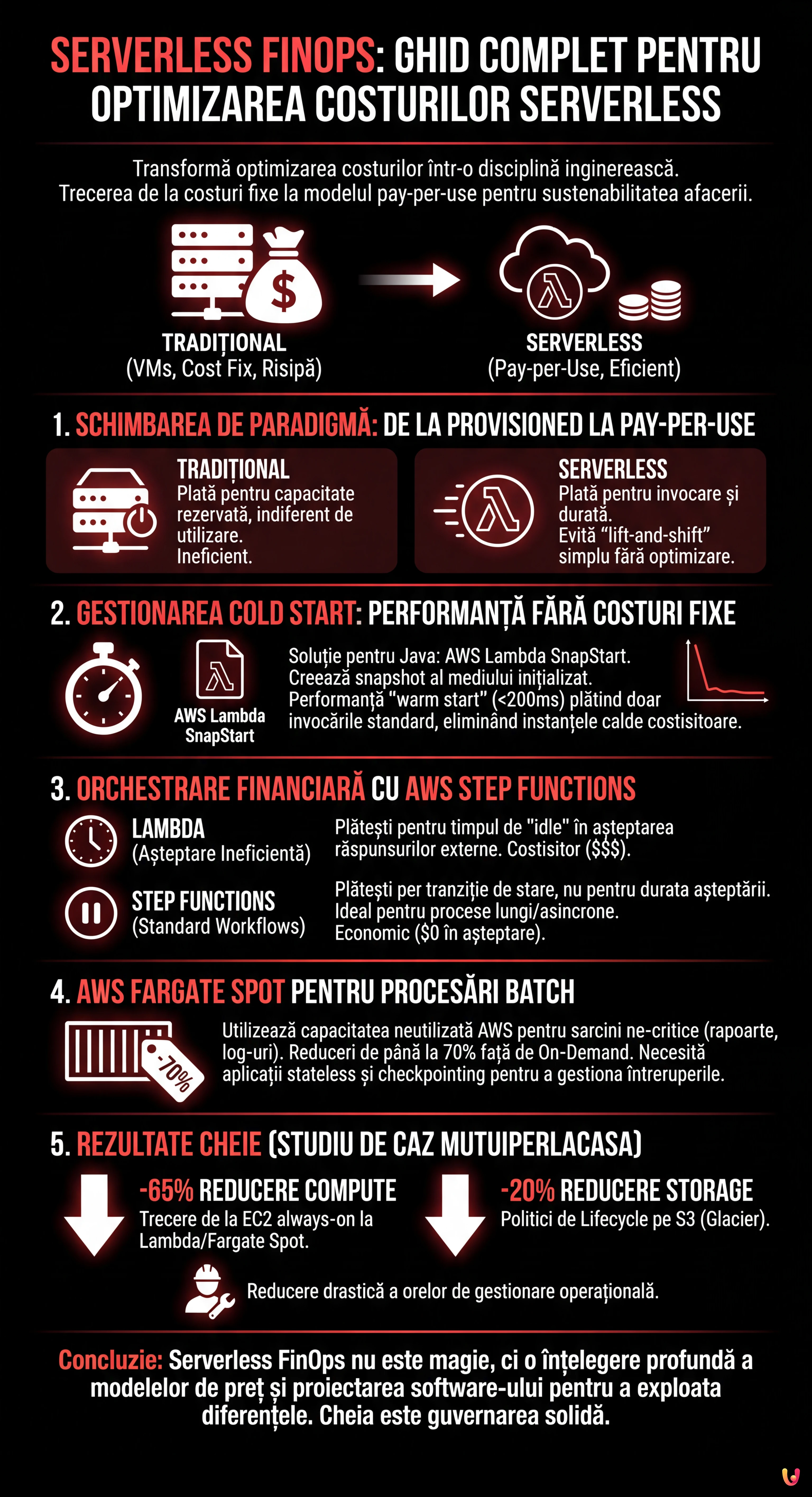 Serverless FinOps: Ghid Complet pentru Optimizarea Costurilor Serverless - Infografic rezumativ
