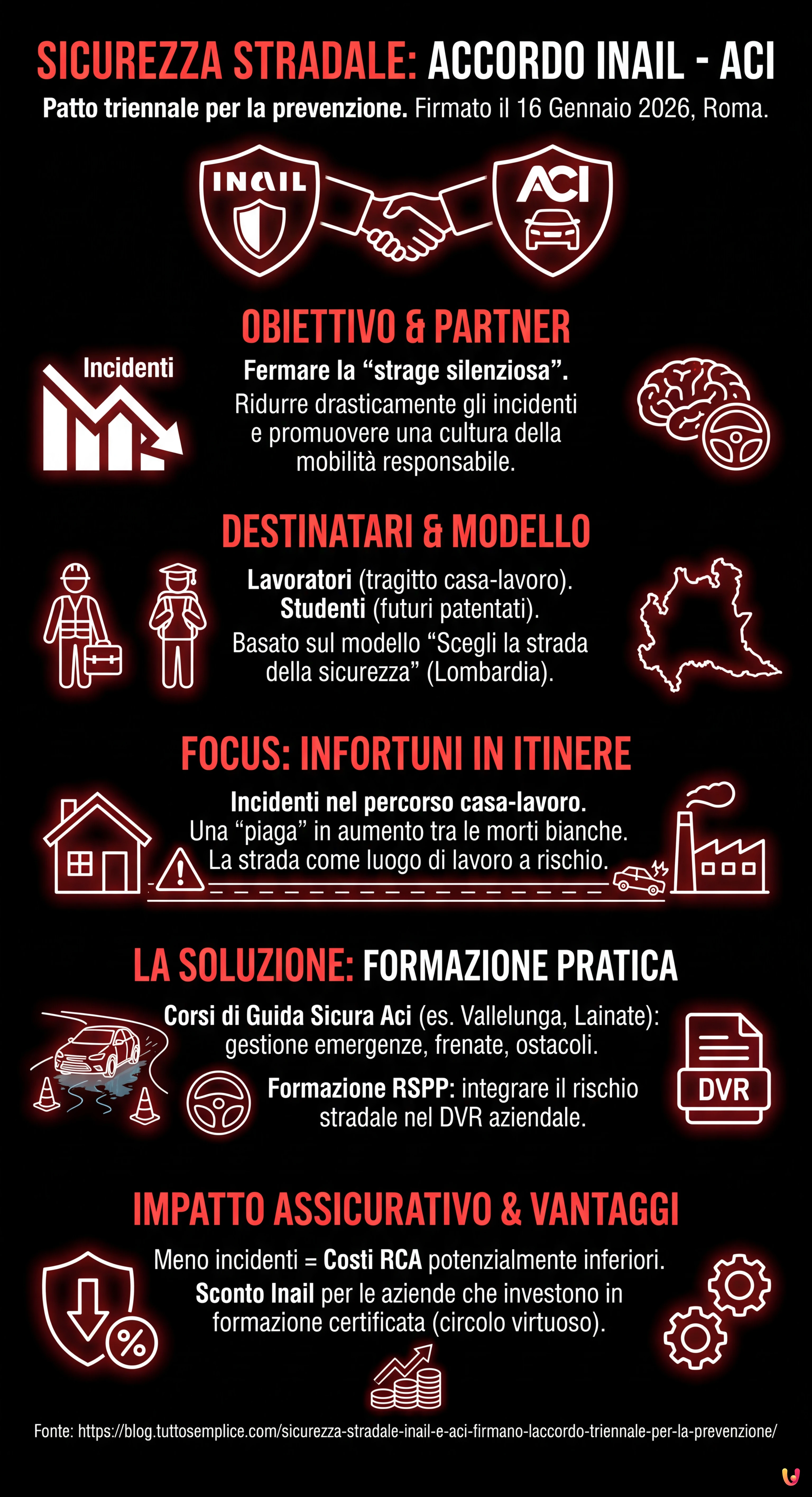 Sicurezza stradale: Inail e Aci firmano l'accordo triennale per la prevenzione - Infografica riassuntiva