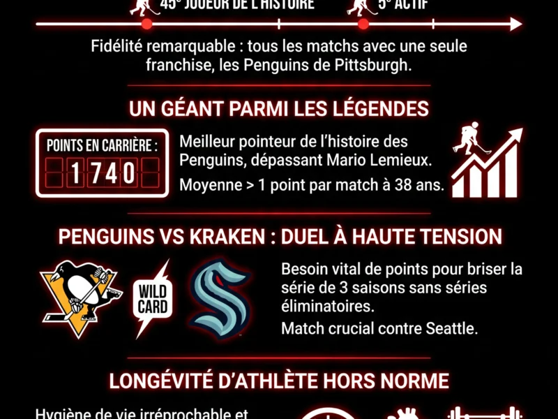 Infografica: Sidney Crosby : 1400 matchs et une course effr&eacute;n&eacute;e aux playoffs