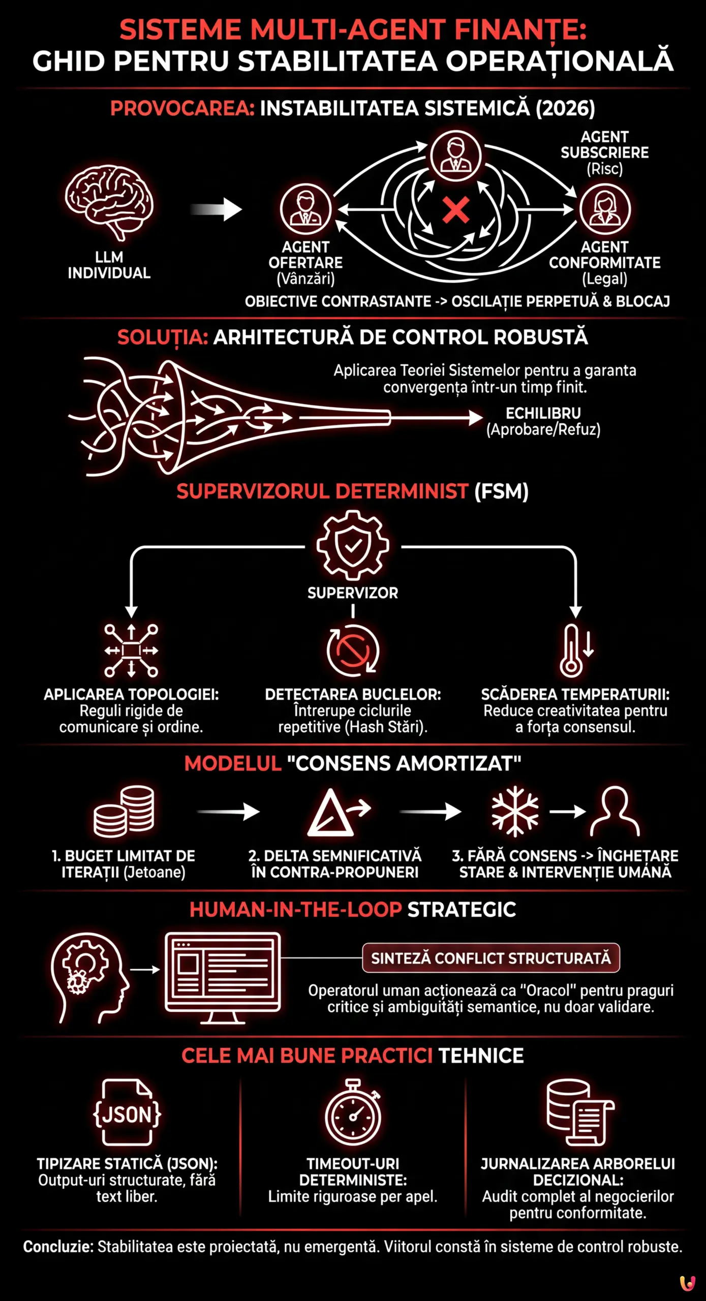 Sisteme Multi-Agent Finanțe: Ghid pentru Stabilitatea Operațională - Infografic rezumativ