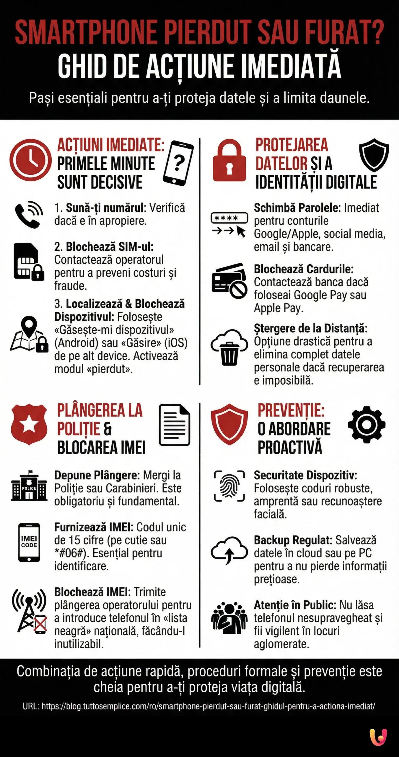 Smartphone Pierdut sau Furat? Ghidul pentru a Acționa Imediat - Infografica riassuntiva