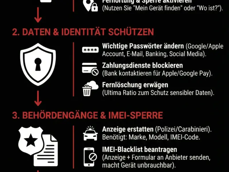 Infografica: Smartphone verloren oder gestohlen? Die Anleitung zum sofortigen Handeln