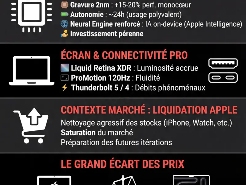 Infografica: Soldes 2026 : Le MacBook Pro 14 M5 &agrave; prix cass&eacute;, une affaire ?