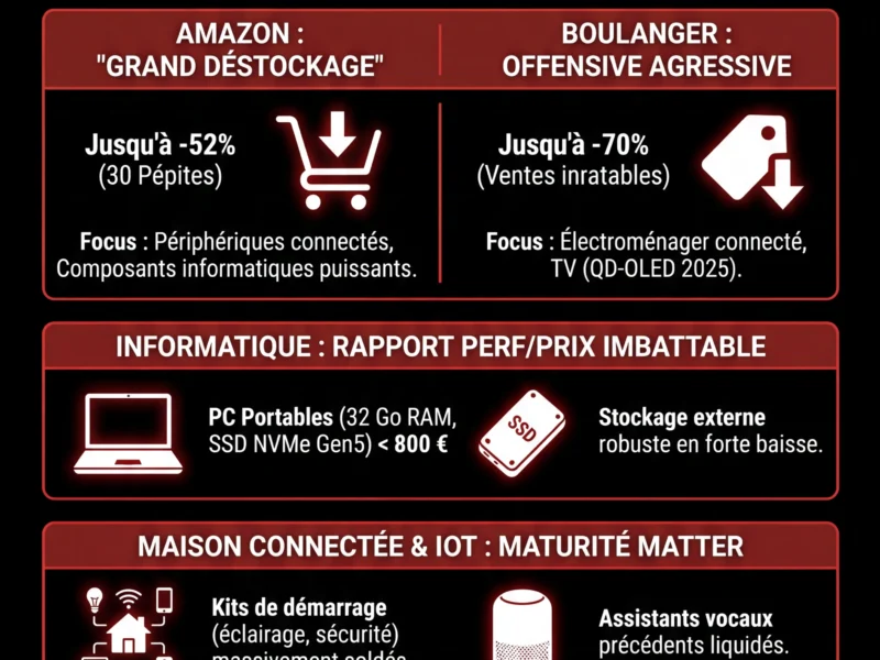 Infografica: Soldes Hiver 2026 : Amazon et Boulanger cassent les prix de la Tech