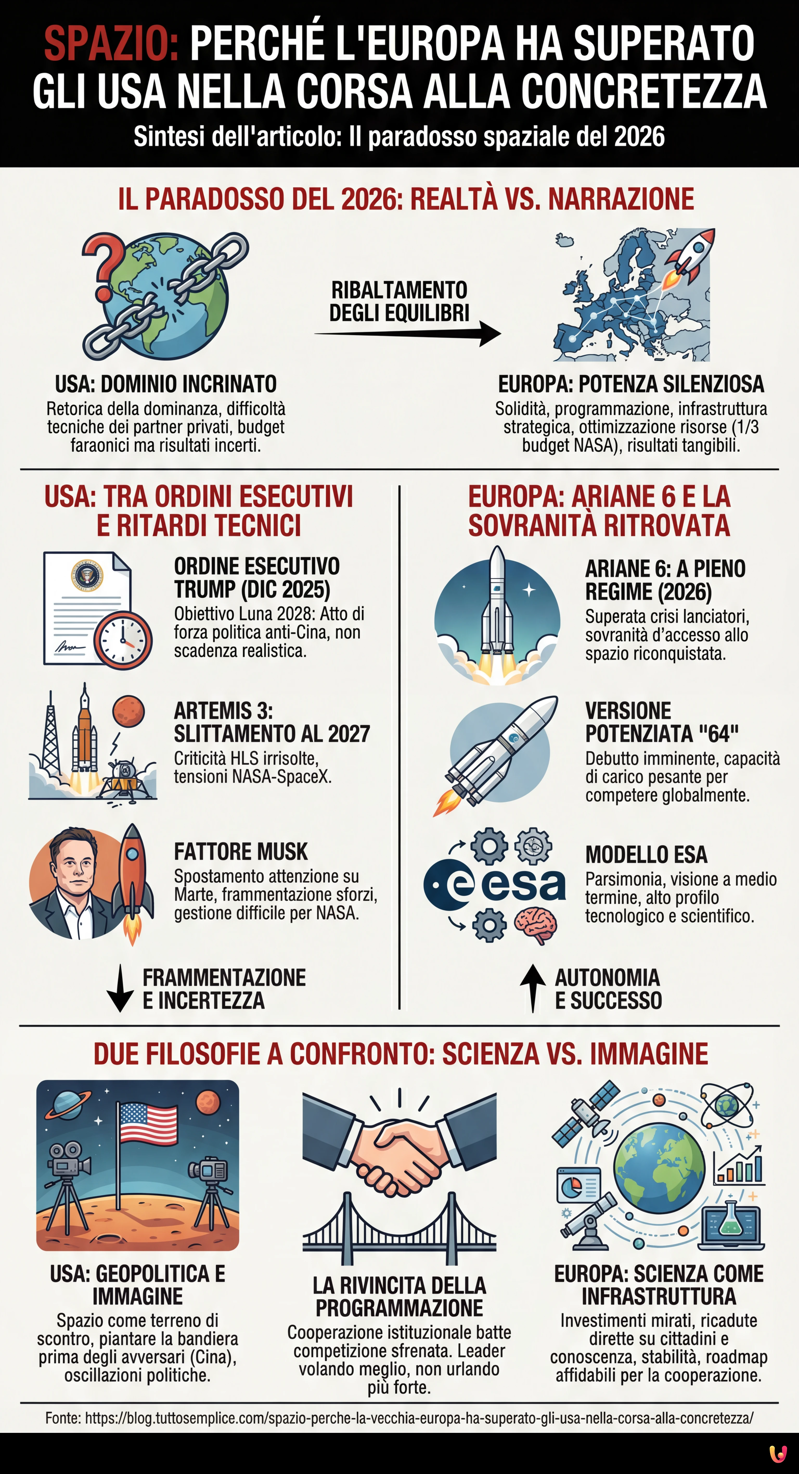 Spazio: perché la “vecchia” Europa ha superato gli Usa nella corsa alla concretezza - Infografica riassuntiva