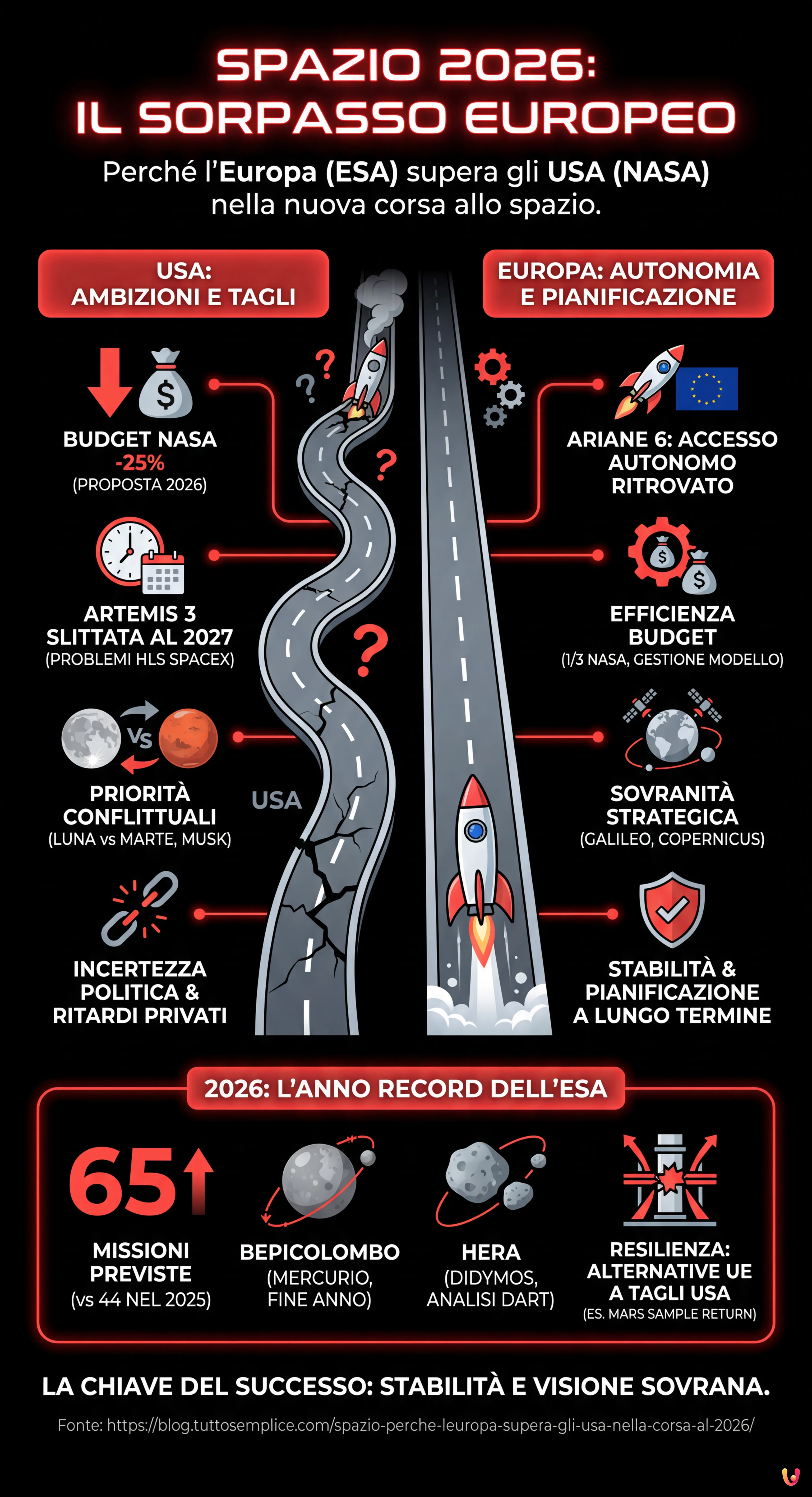 Spazio: perch&eacute; l'Europa supera gli USA nella corsa al 2026 - Infografica riassuntiva