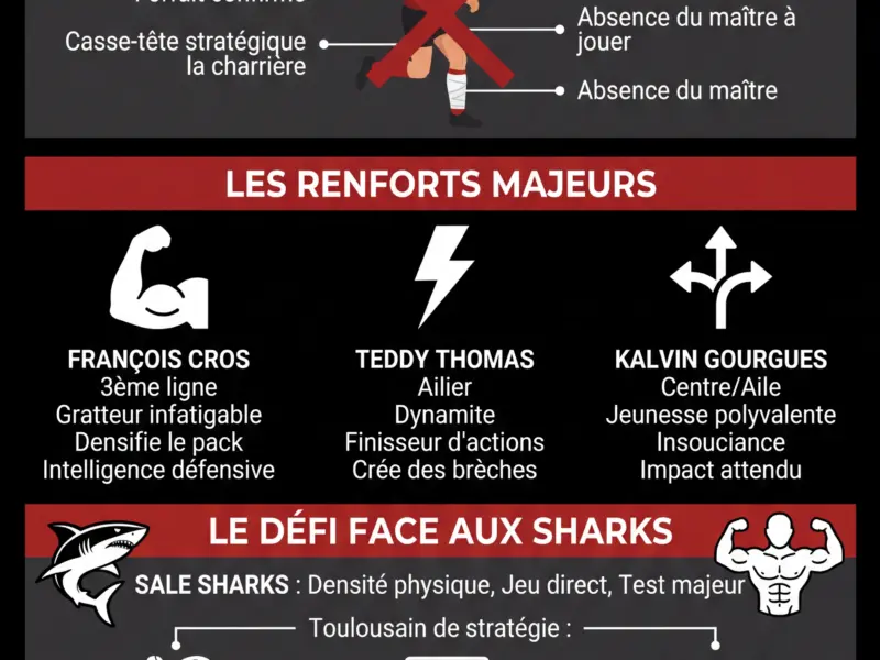 Infografica: Stade Toulousain : Ntamack forfait, trio de retour face &agrave; Sale