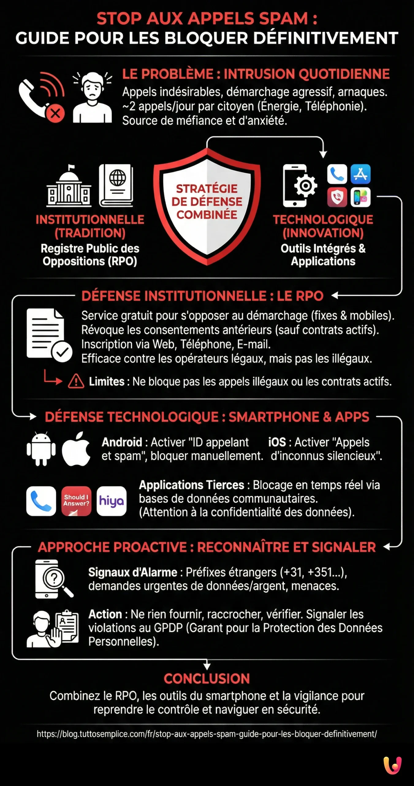 Stop aux Appels Spam : Guide pour les Bloquer Définitivement - Infografica riassuntiva