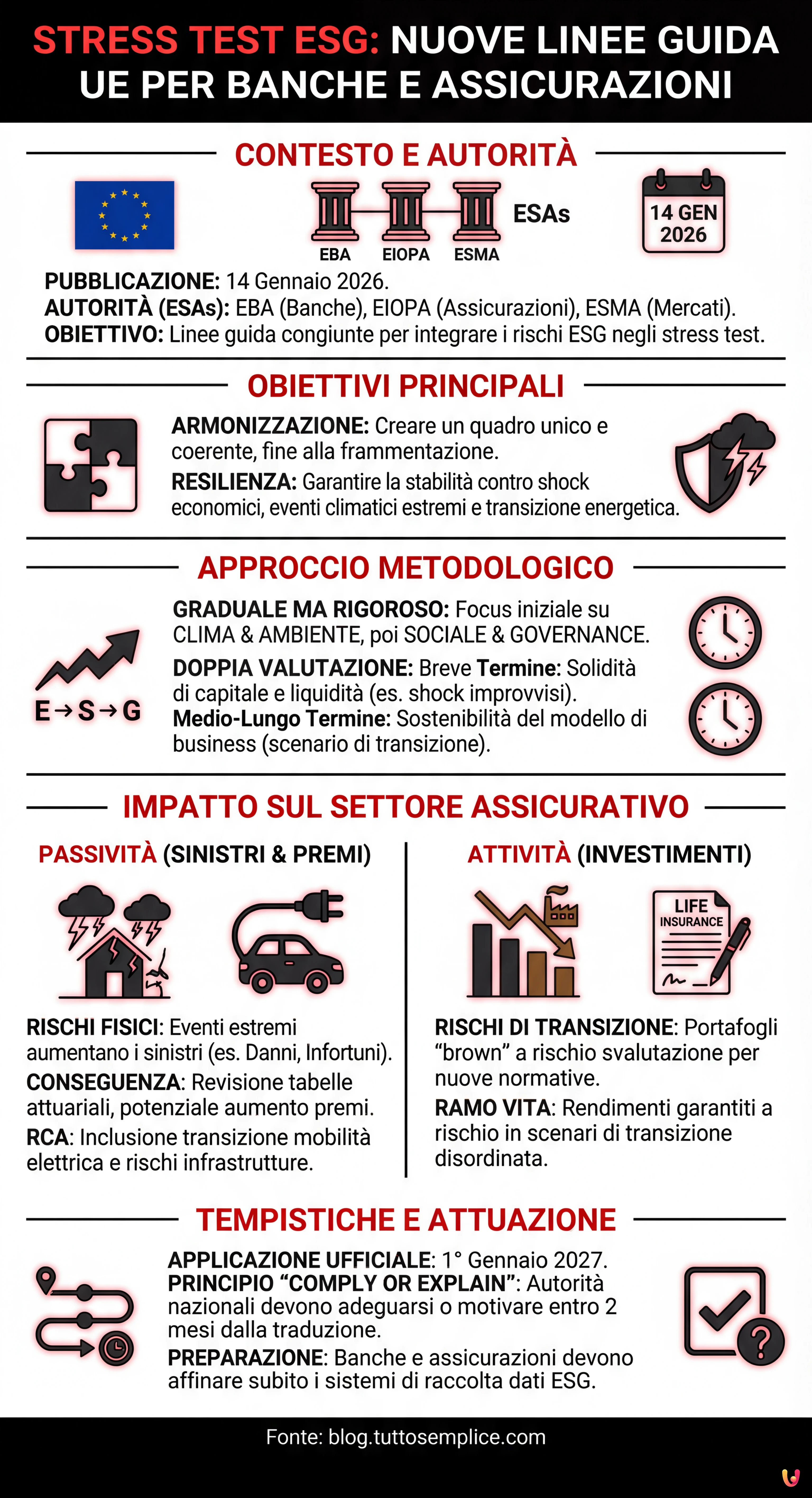 Stress test ESG: nuove linee guida UE per banche e assicurazioni - Infografica riassuntiva