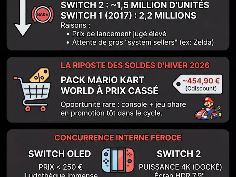 Infografica: Switch 2 : Lancement Record mais No&euml;l Mitig&eacute;, les Soldes &agrave; la Rescousse