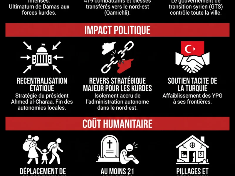 Infografica: Syrie : Le pouvoir central reprend le contr&ocirc;le total d'Alep apr&egrave;s le d&eacute;part des forces kurdes