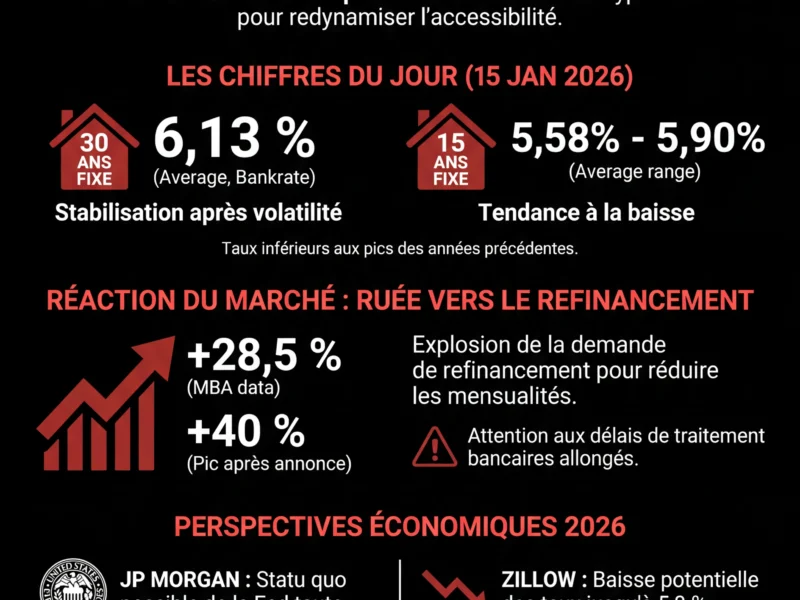 Infografica: Taux immobiliers au 15 janvier 2026 : Stabilisation autour de 6 % apr&egrave;s l'intervention sur les MBS