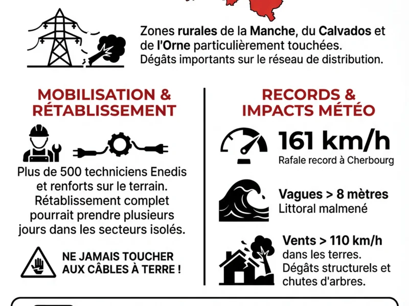 Infografica: Temp&ecirc;te Goretti : 23 000 foyers toujours sans &eacute;lectricit&eacute; en Normandie