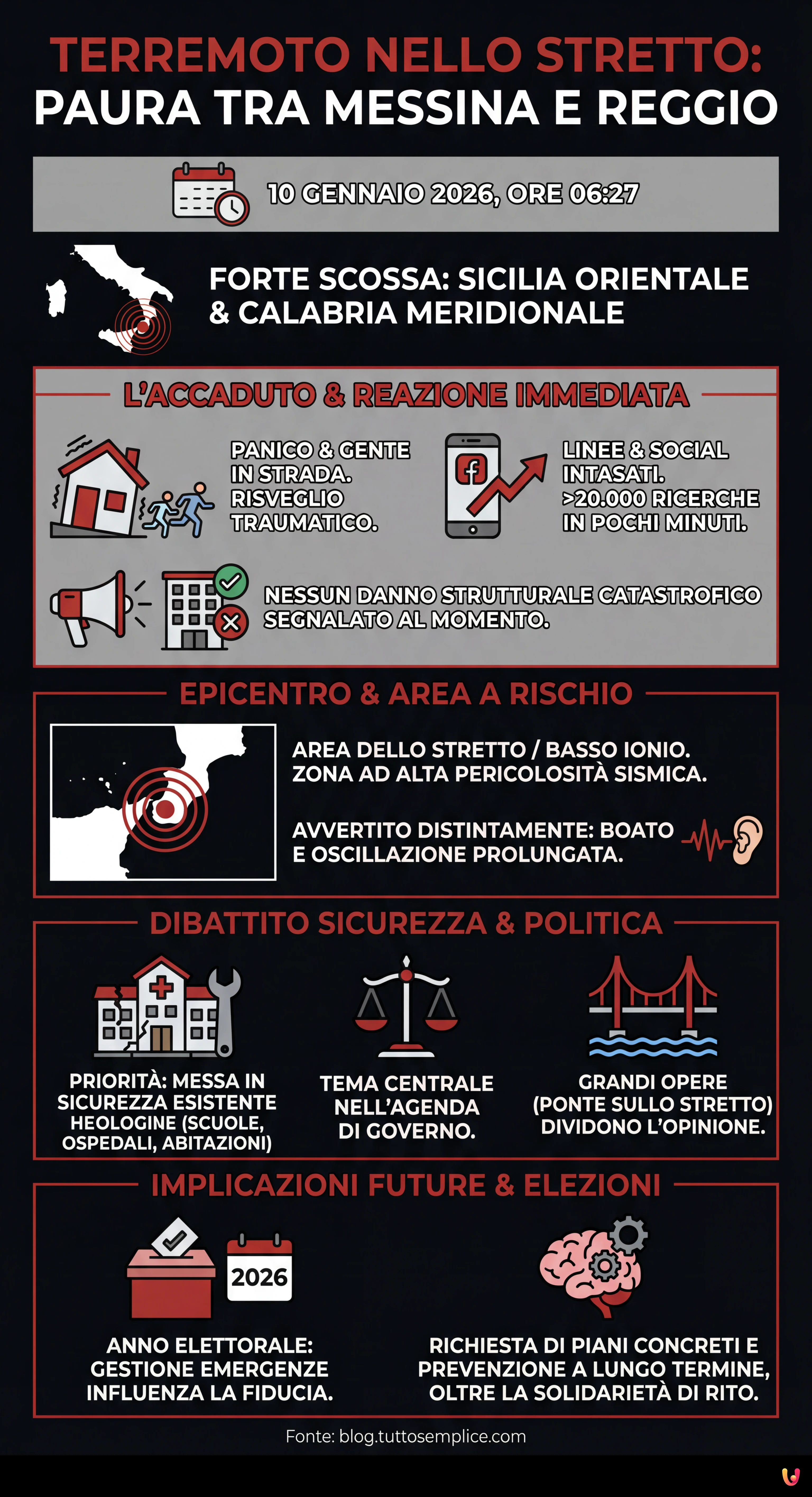 Terremoto nello Stretto: paura all'alba tra Messina e Reggio, il punto - Infografica riassuntiva