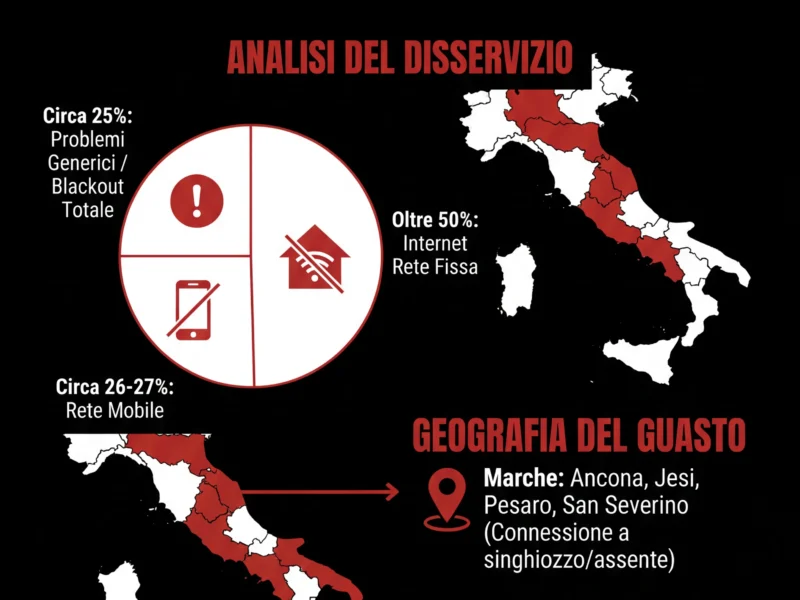 Infografica: TIM Down 23 Gennaio 2026: Problemi Internet e Rete Fissa in Tutta Italia