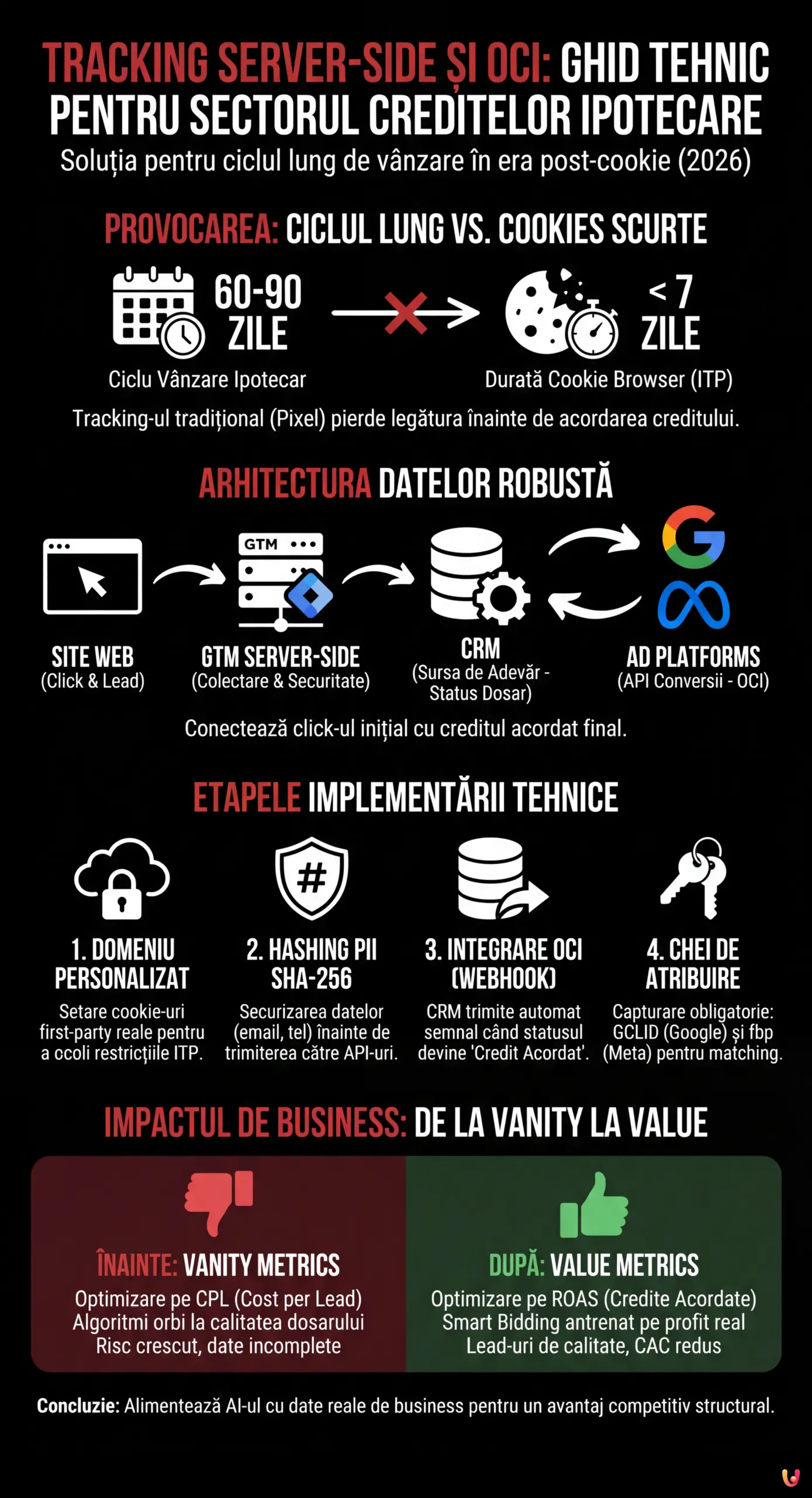 Tracking Server-Side și OCI: Ghid Tehnic pentru Sectorul Creditelor Ipotecare - Infografic rezumativ