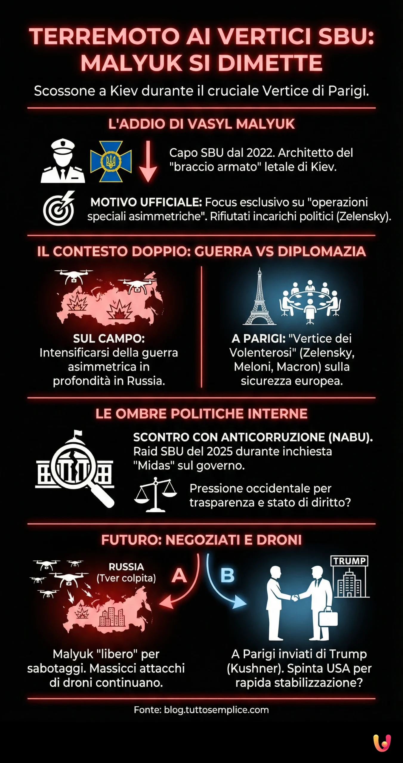 Ucraina, terremoto ai vertici SBU: Malyuk si dimette durante il vertice di Parigi - Infografica riassuntiva
