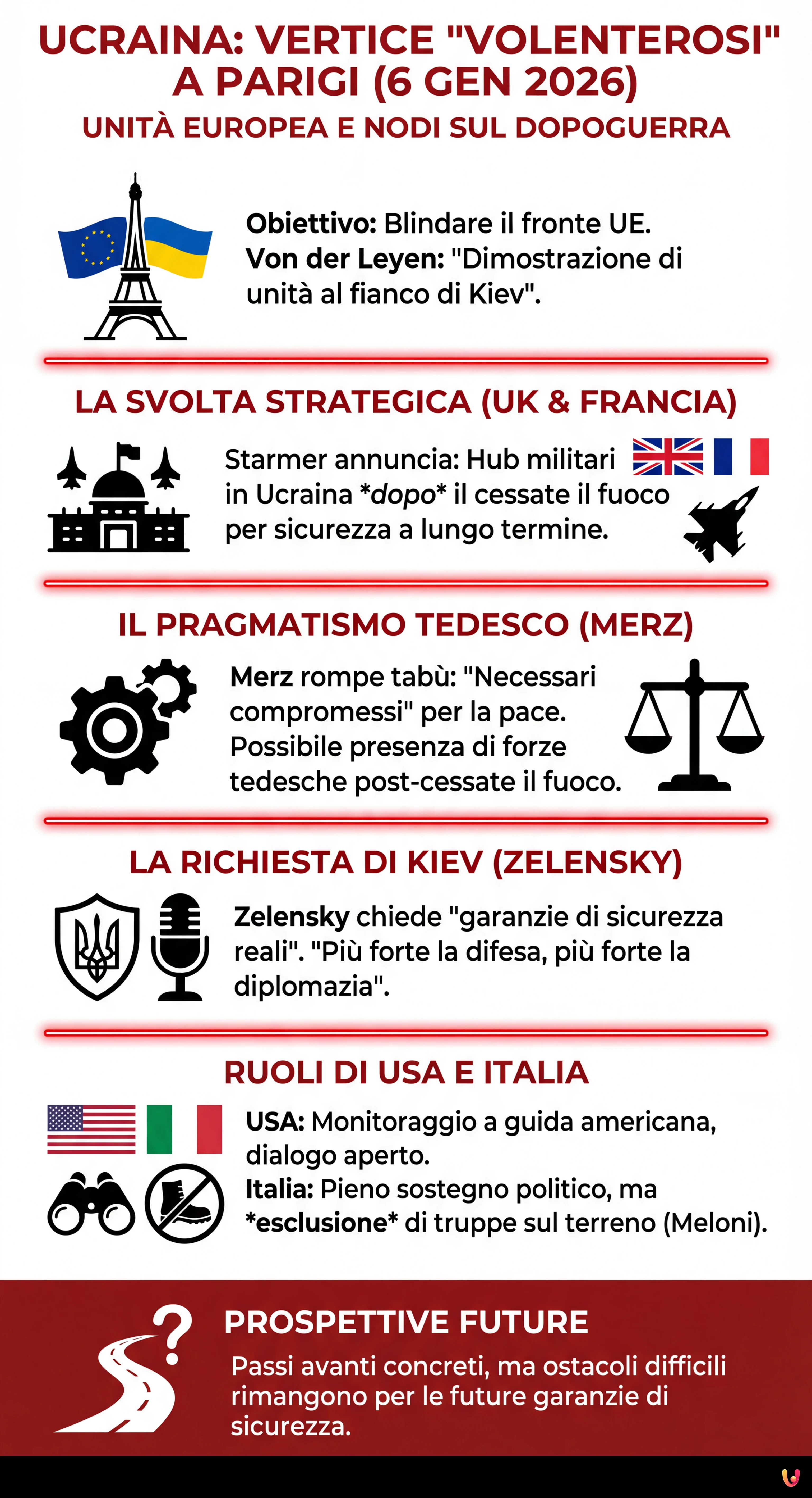 Ucraina, vertice Volenterosi a Parigi: unit&agrave; e nodi sul dopoguerra - Infografica riassuntiva