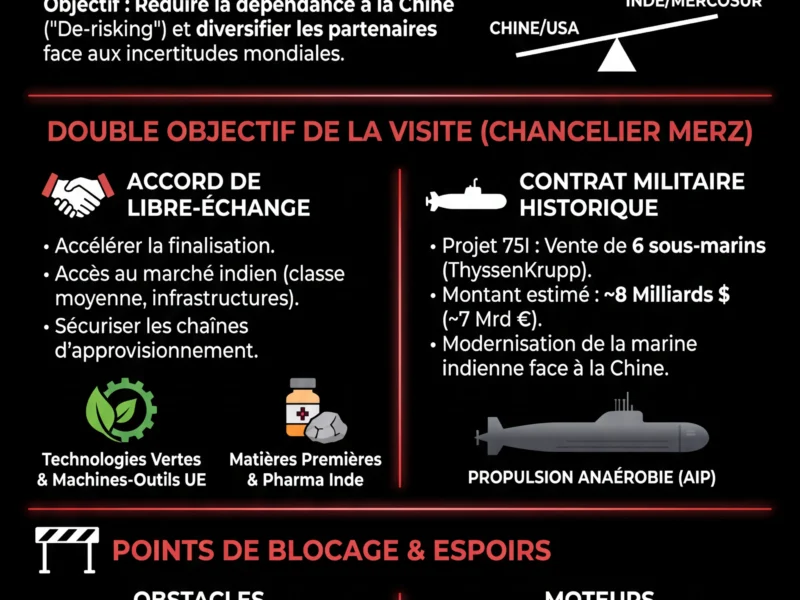 Infografica: UE-Inde : Apr&egrave;s le Mercosur, un accord commercial et militaire imminent ?