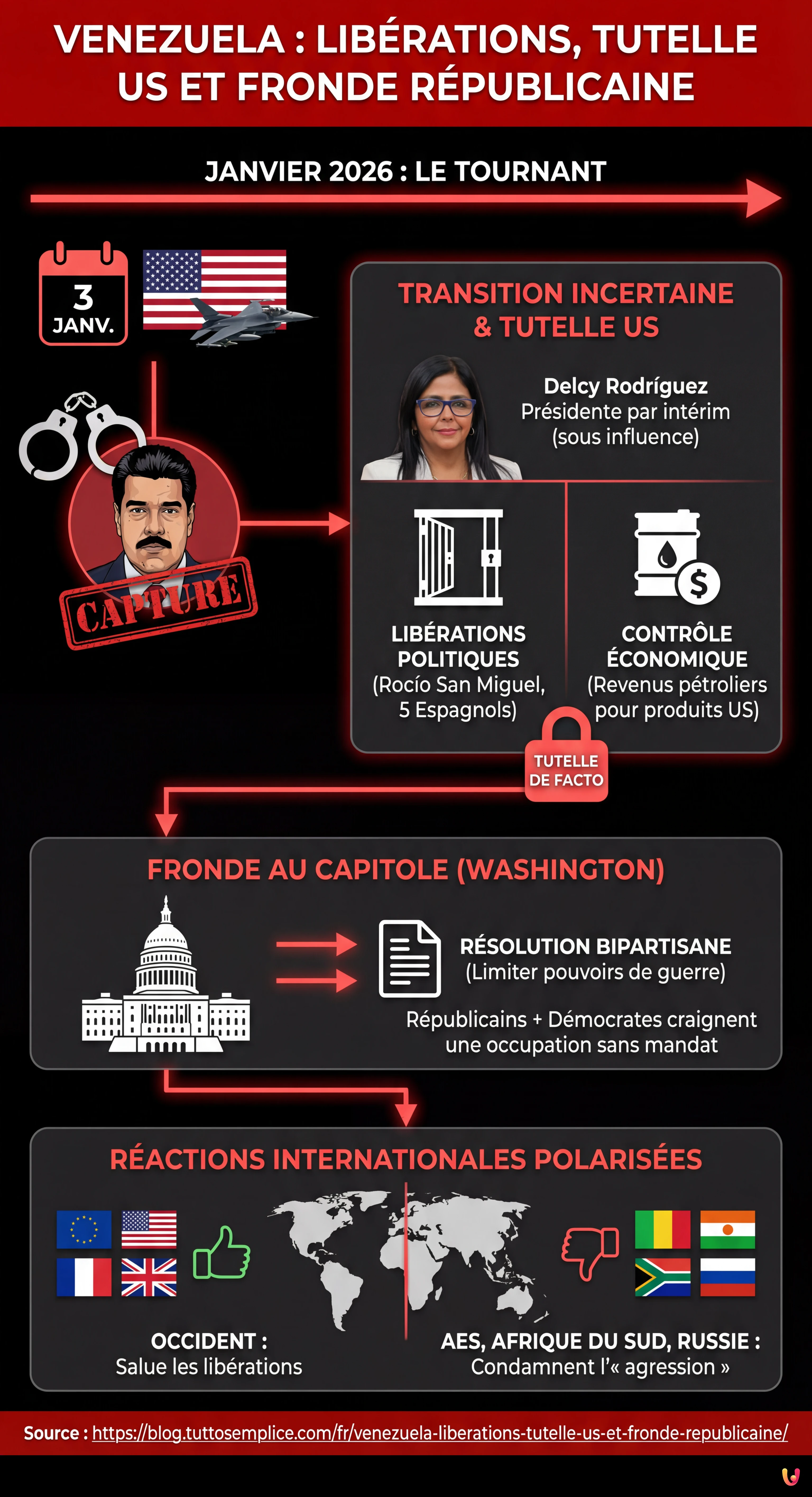 Venezuela : Libérations, tutelle US et fronde républicaine - Infografica riassuntiva