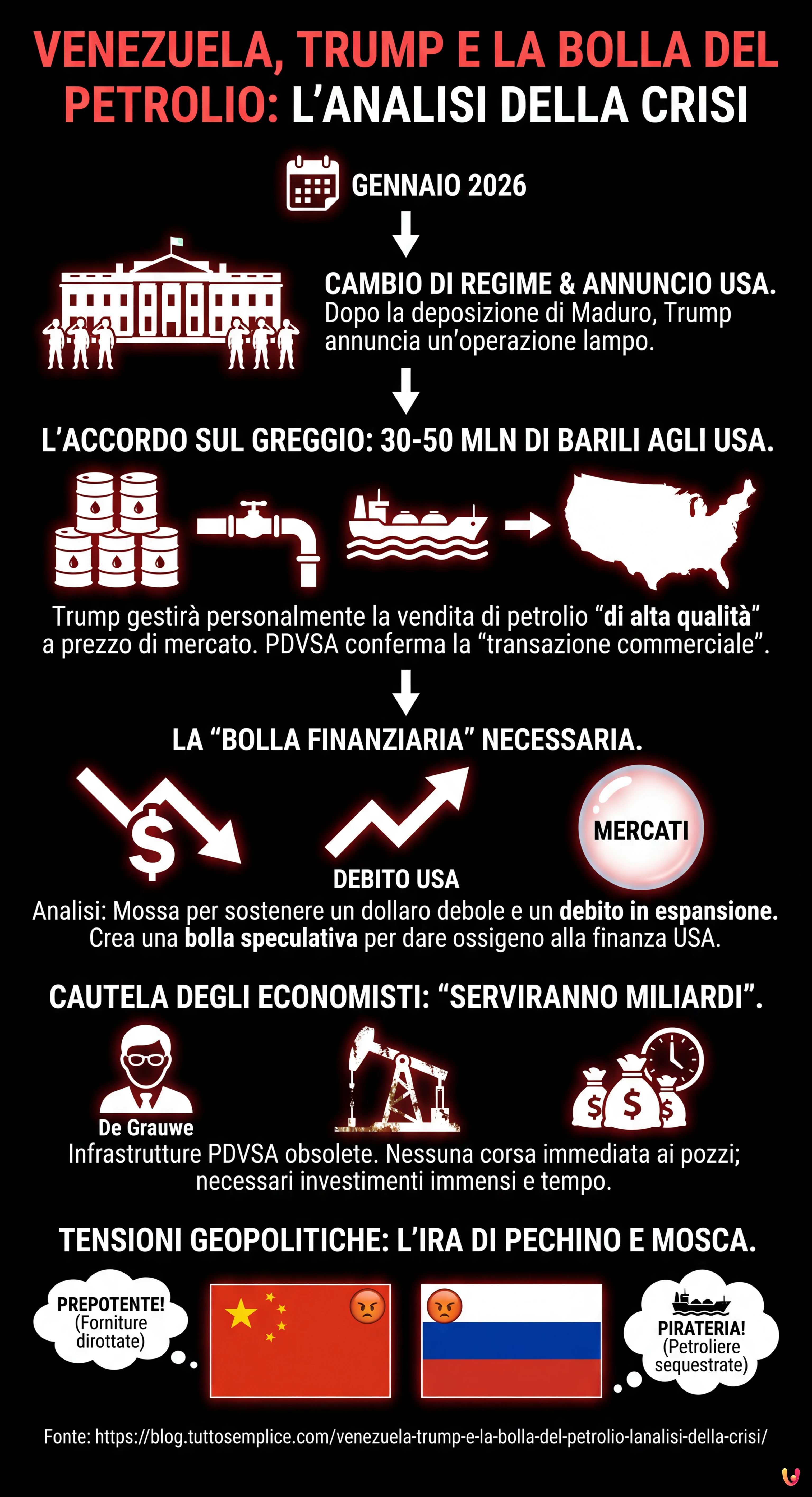 Venezuela, Trump e la bolla del petrolio: l'analisi della crisi - Infografica riassuntiva
