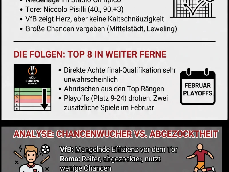 Infografica: VfB Stuttgart: Top 8 nach 0:2-Pleite in Rom in Gefahr