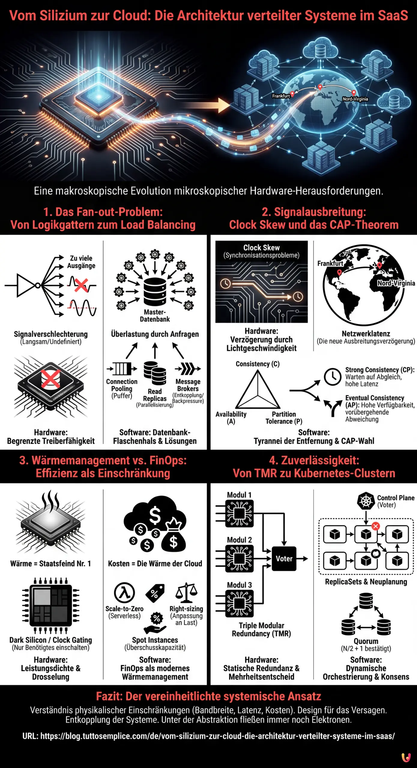 Vom Silizium zur Cloud: Die Architektur verteilter Systeme im SaaS - Zusammenfassende Infografik