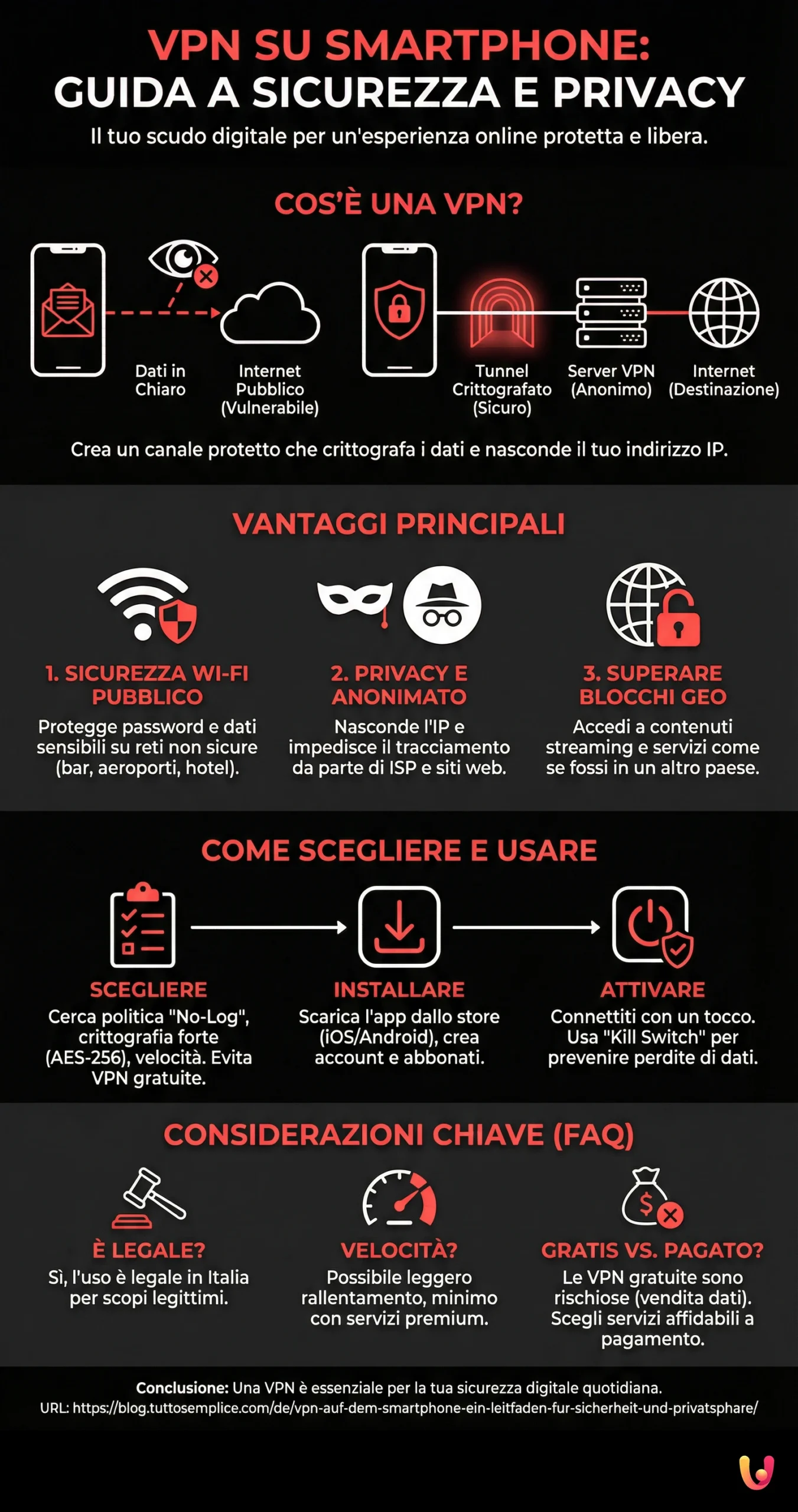 VPN auf dem Smartphone: Ein Leitfaden f&uuml;r Sicherheit und Privatsph&auml;re - Infografica riassuntiva