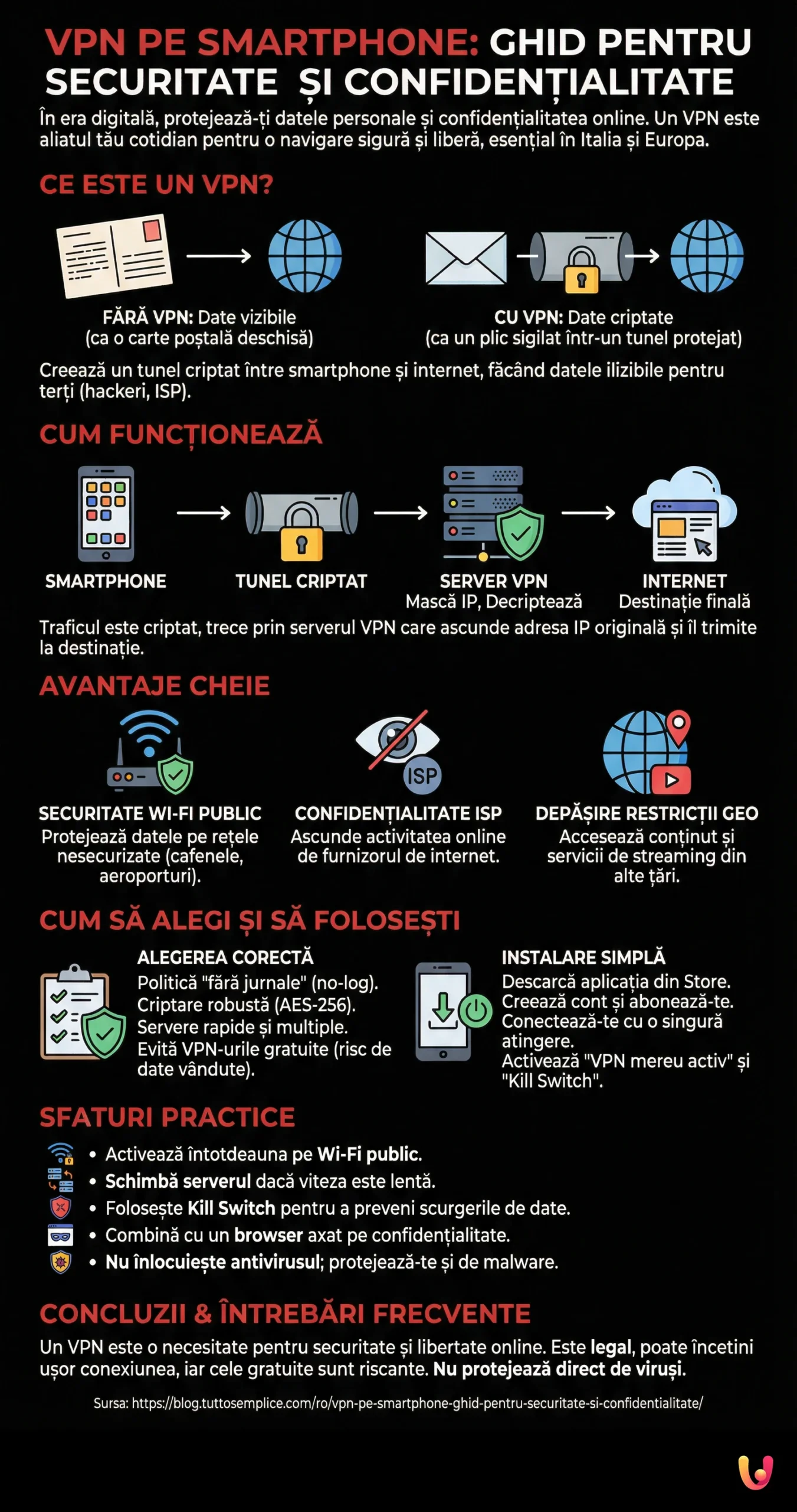 VPN pe Smartphone: Ghid pentru Securitate și Confidențialitate - Infografica riassuntiva