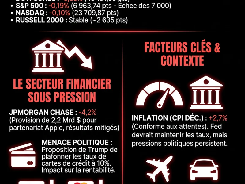 Infografica: Wall Street : Les finances plombent la s&eacute;ance, le S&P 500 rate les 7 000 points