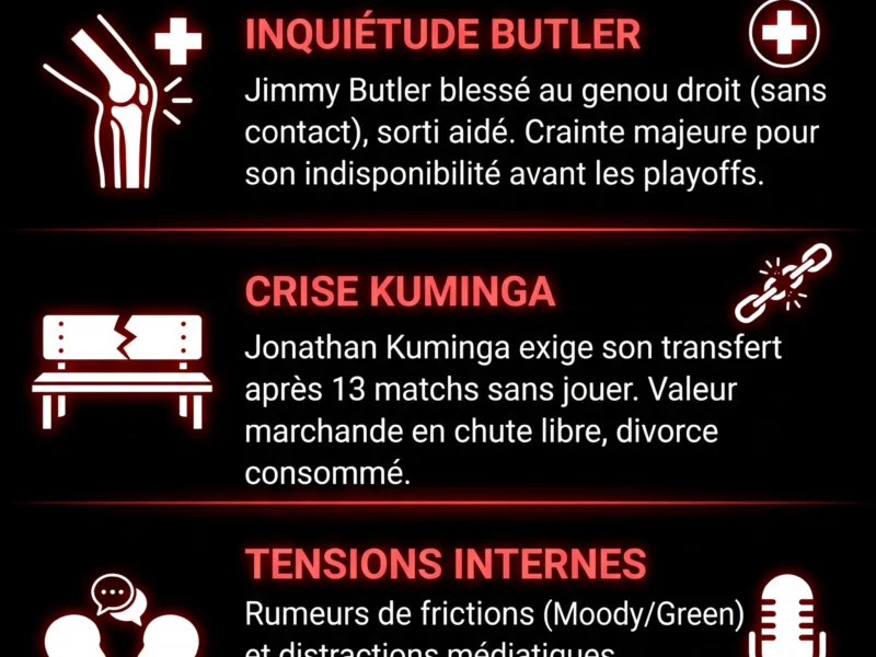 Infografica: Warriors : Victoire co&ucirc;teuse face au Heat et crise Kuminga, le point complet