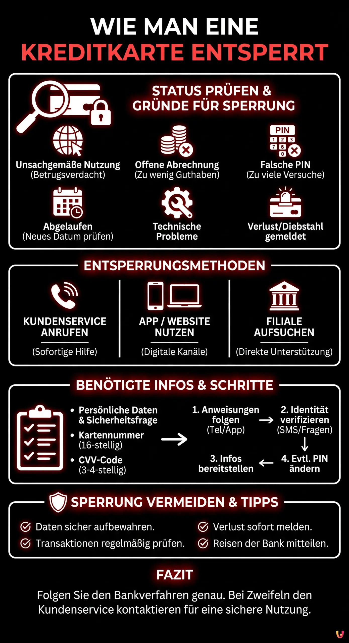 Wie man eine Kreditkarte entsperrt - Infografica riassuntiva