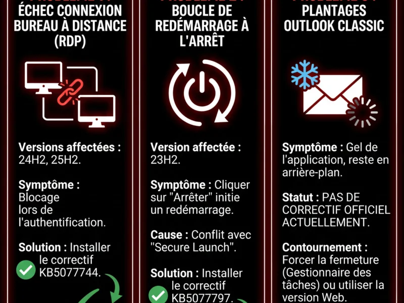Infografica: Windows 11 : Microsoft d&eacute;ploie des mises &agrave; jour d'urgence critiques
