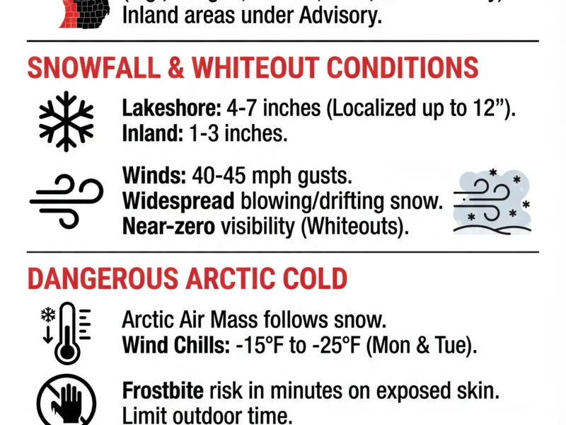 Infografica: Winter Storm Warning Issued for Michigan: Heavy Snow and Arctic Cold to Hit Sunday