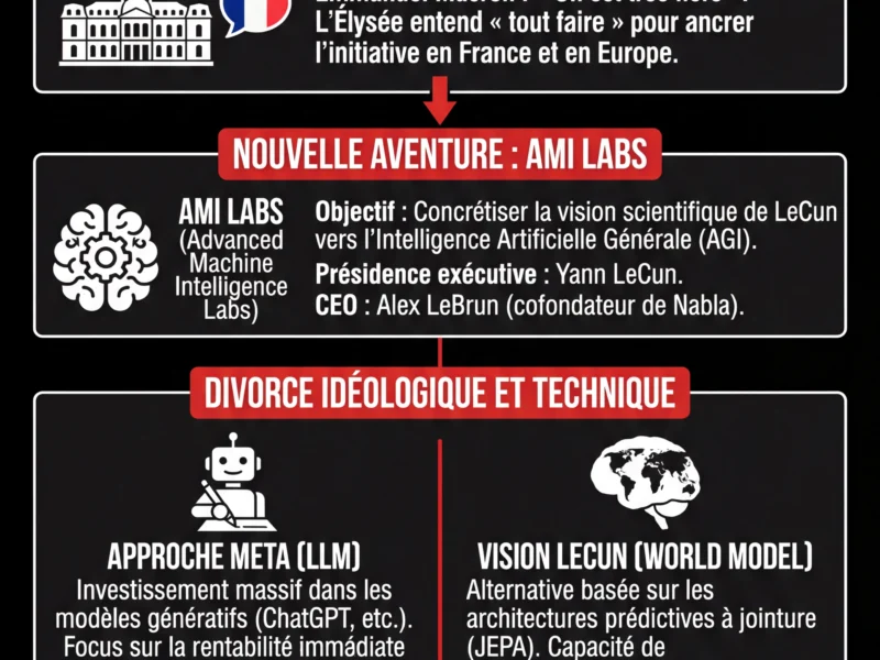 Infografica: Yann LeCun quitte Meta : Macron mobilise la French Tech pour sa nouvelle start-up