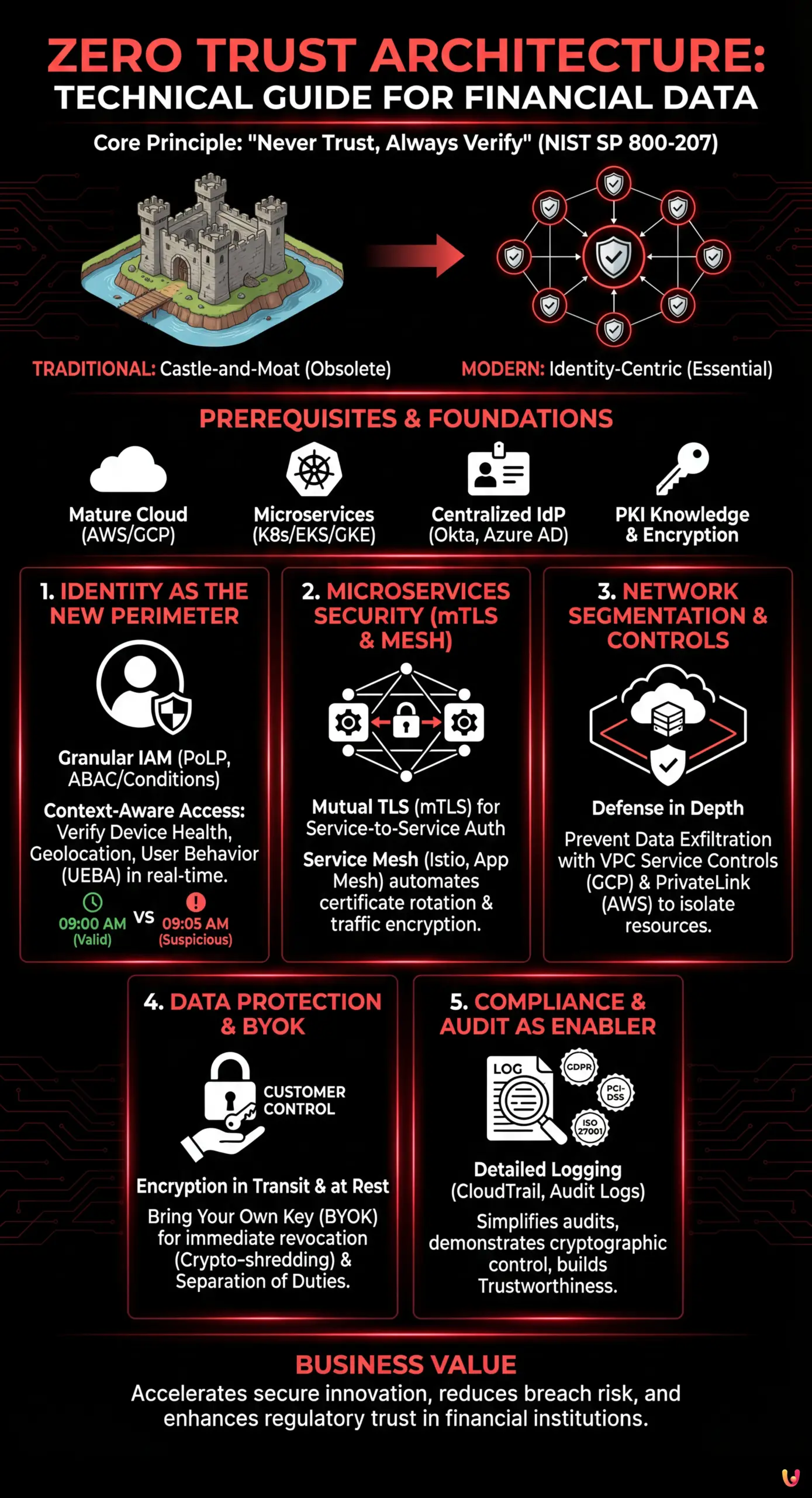 Zero Trust Architecture: Technical Guide for Financial Data - Summary Infographic