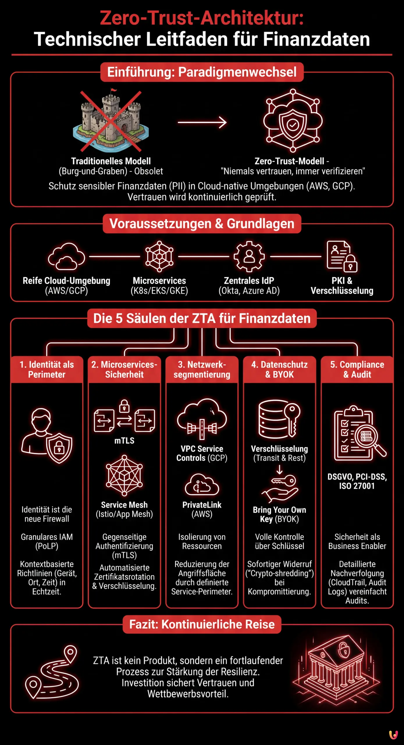 Zero-Trust-Architektur: Technischer Leitfaden f&uuml;r Finanzdaten - Zusammenfassende Infografik