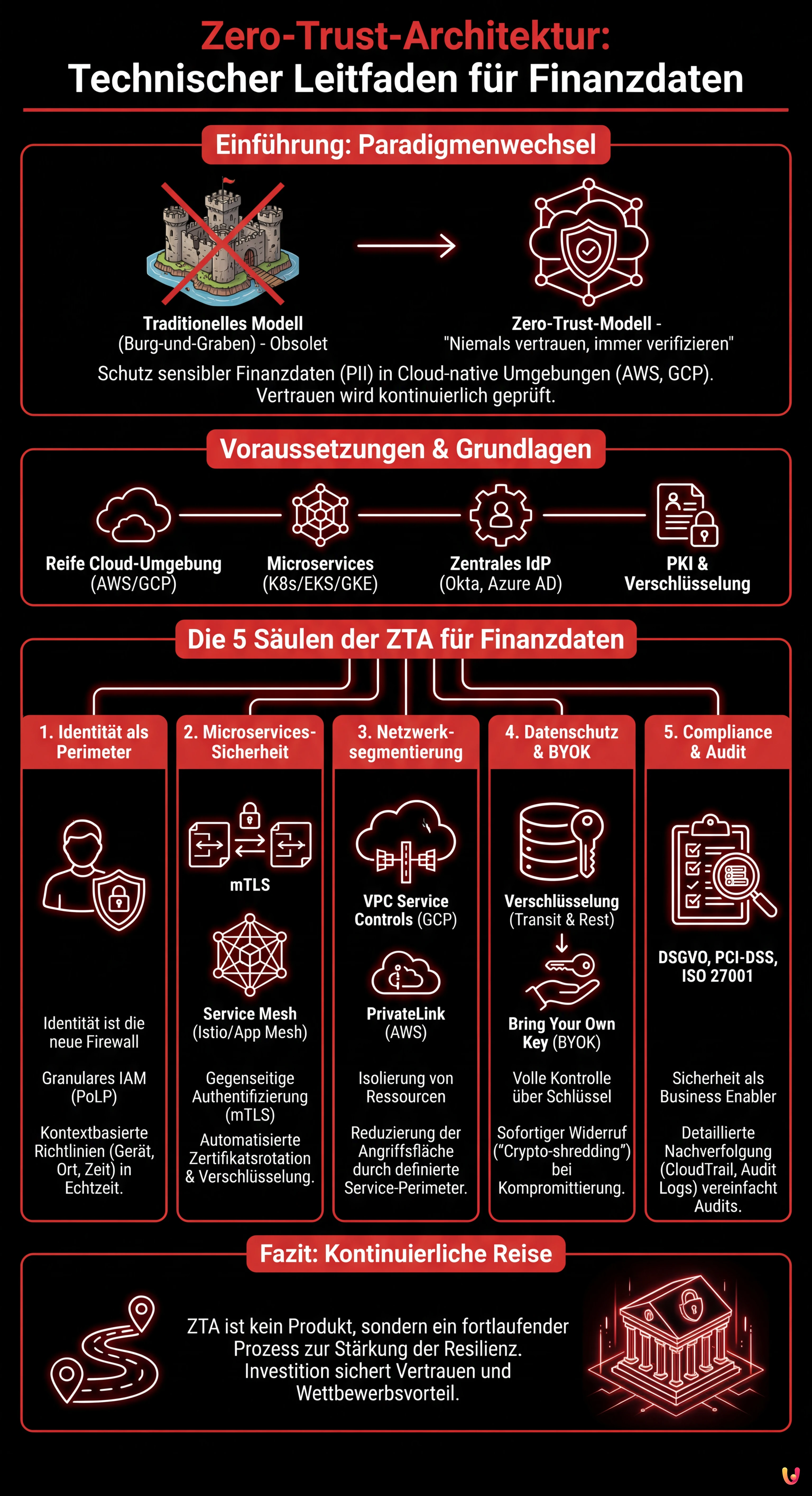 Zero-Trust-Architektur: Technischer Leitfaden f&uuml;r Finanzdaten - Zusammenfassende Infografik