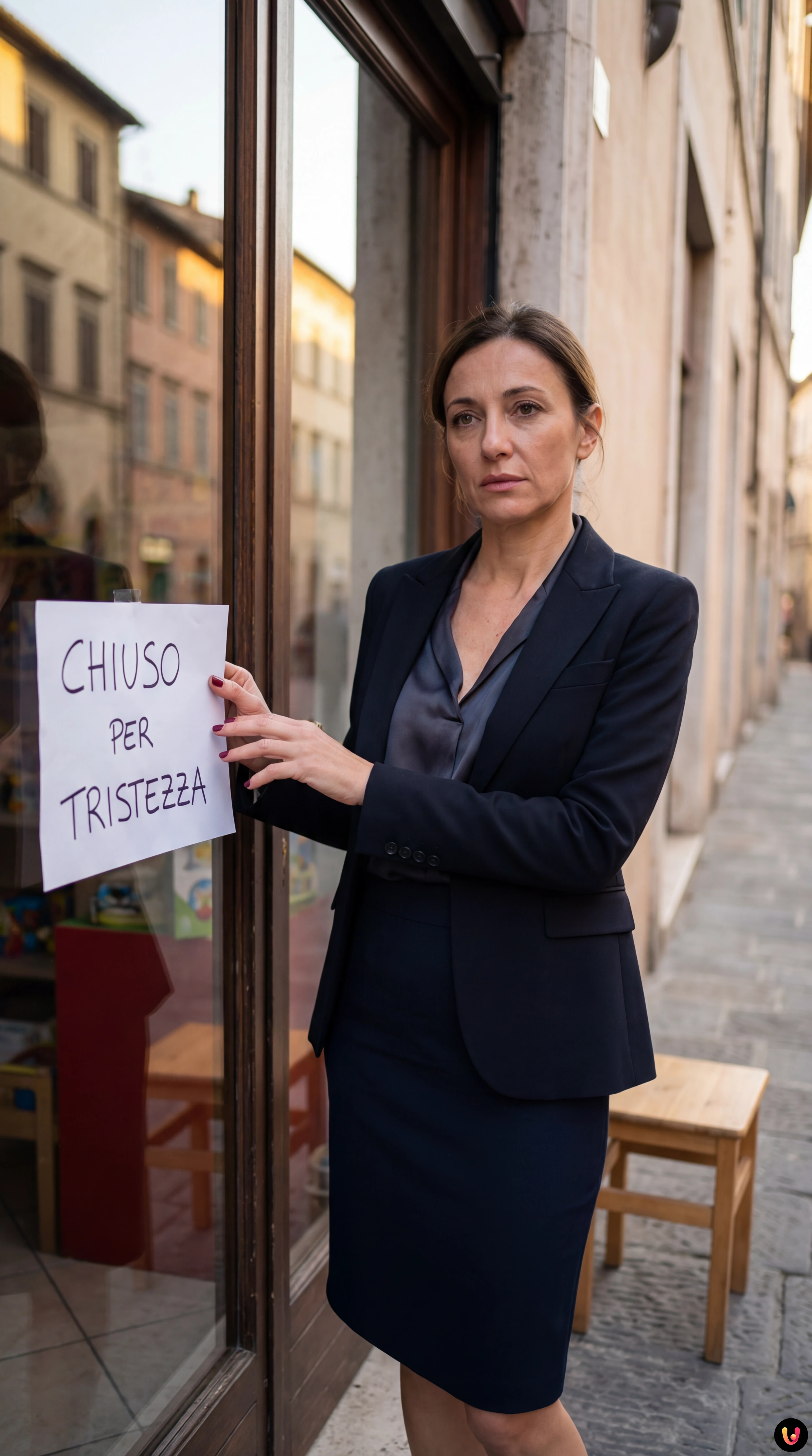 Cartello chiuso per tristezza sulla porta del negozio di giocattoli a Perugia