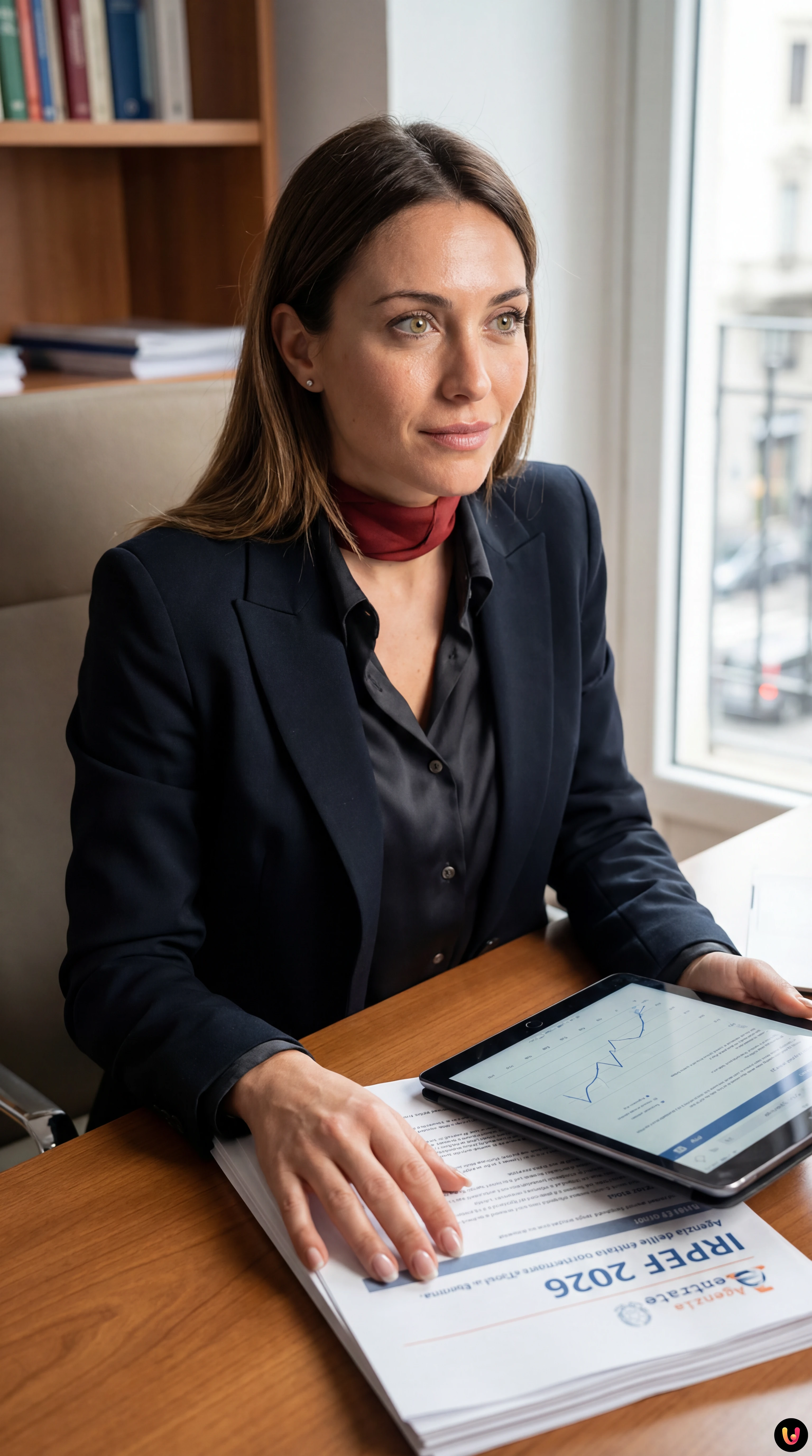 Logo Agenzia delle Entrate su documenti fiscali e calcolatrice per il calcolo Irpef.