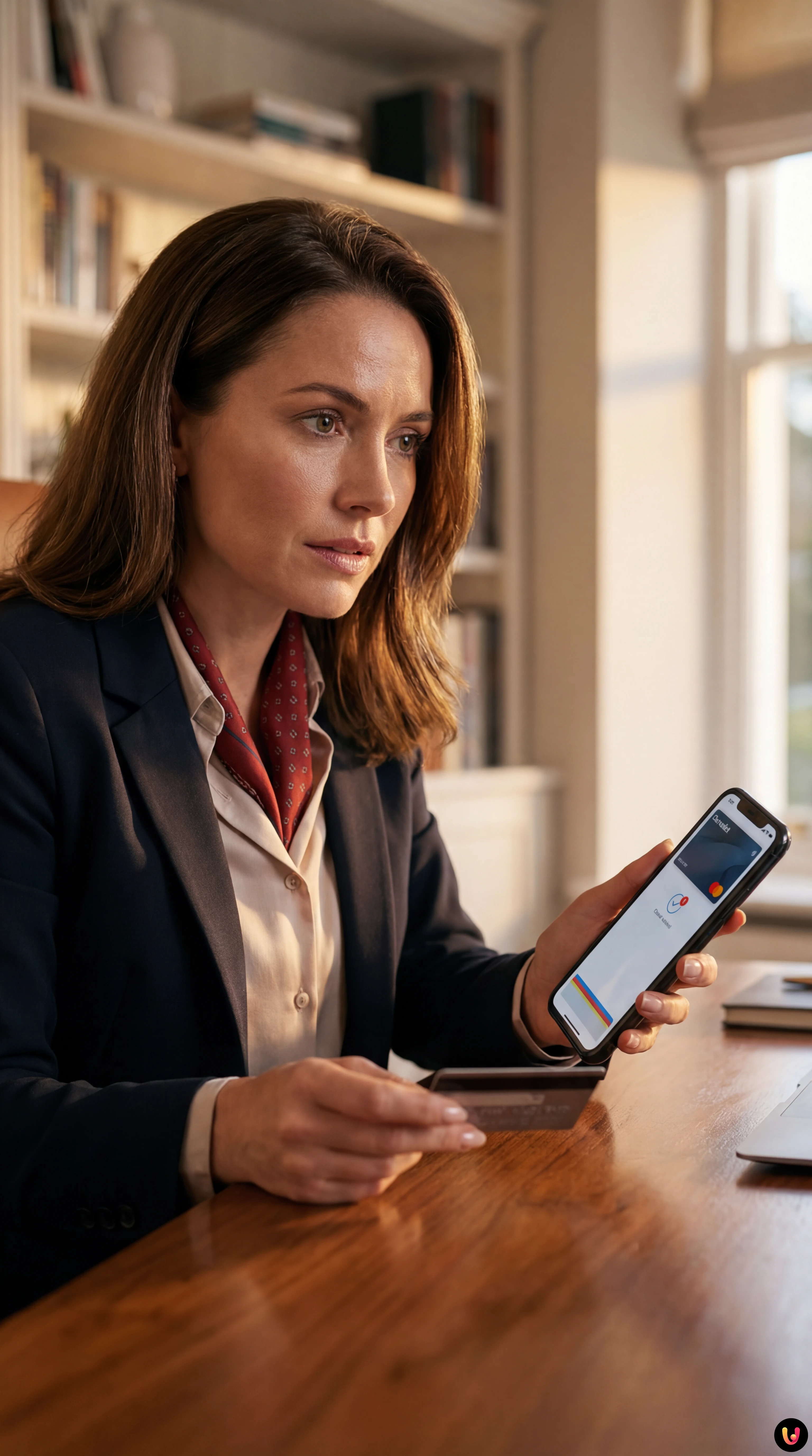 Smartphone visualizza una chiamata sospetta dalla banca mentre un utente risponde preoccupato