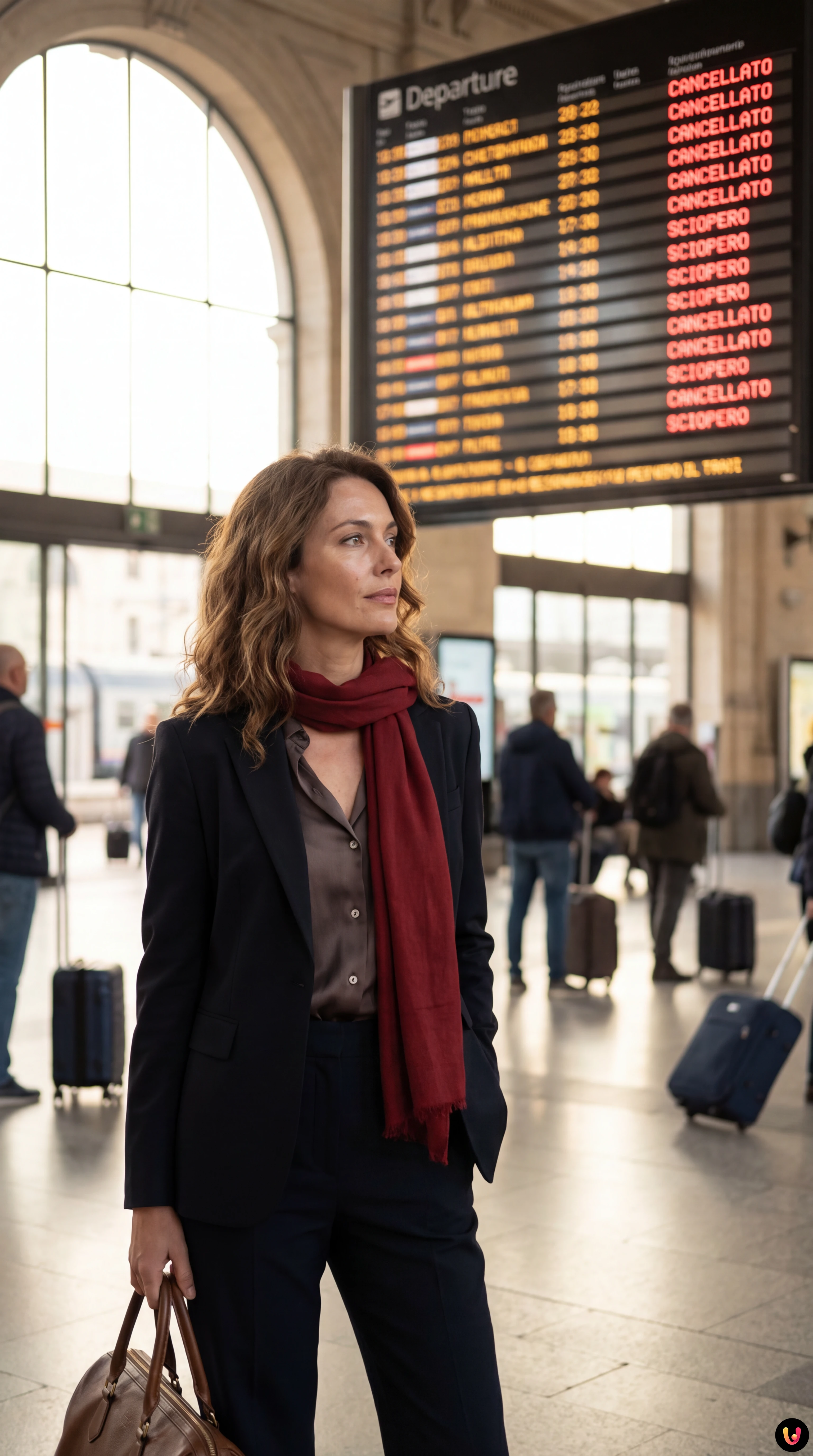 Tabellone partenze stazione ferroviaria con treni cancellati per sciopero